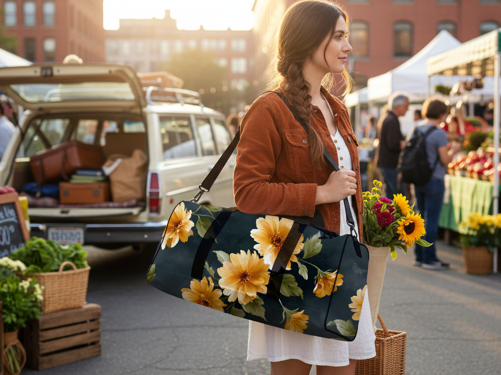 Custom Name Floral Travel Duffle Bag for Nature Lovers & Gym Enthusiasts