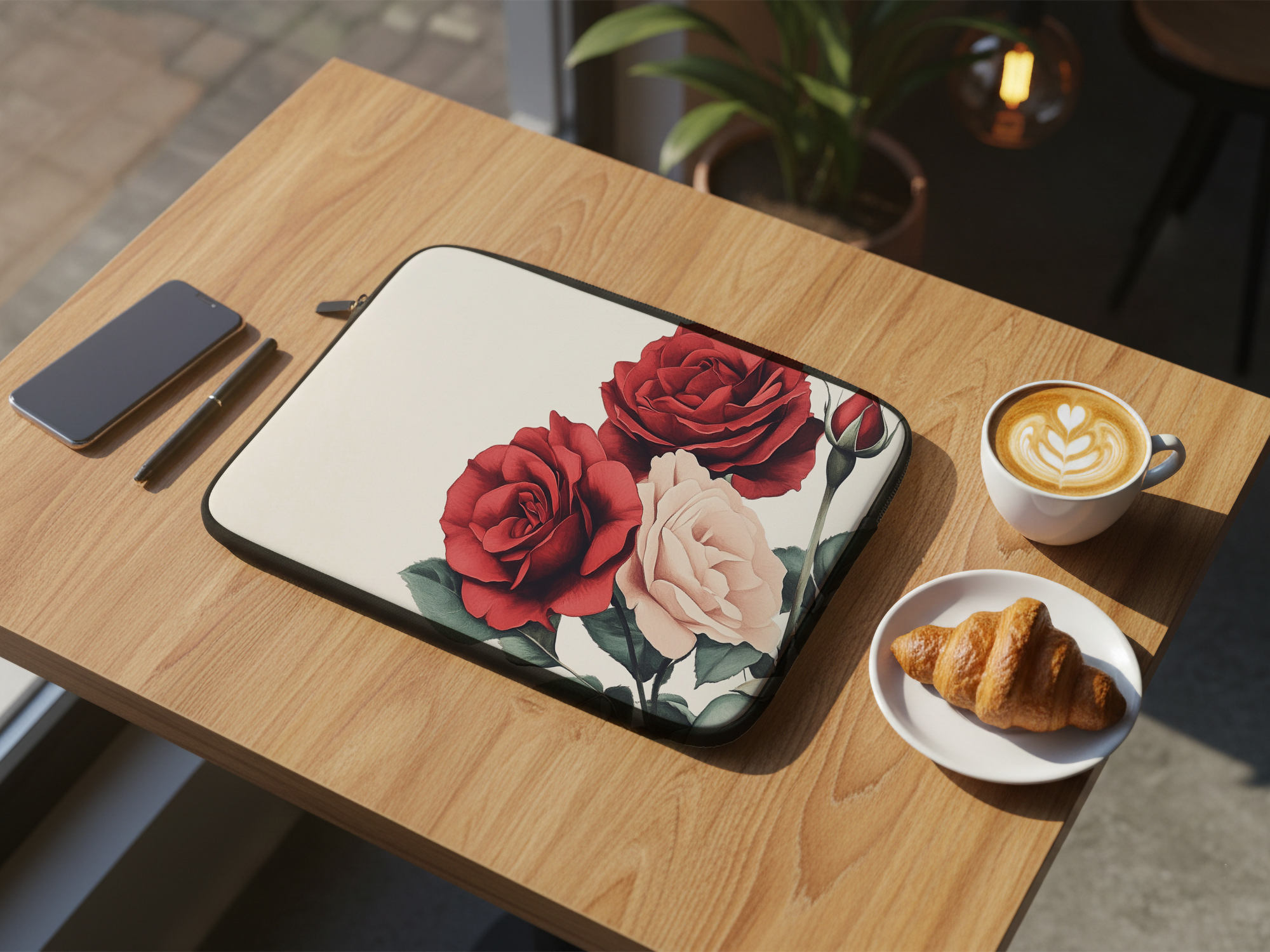 Rose Art Laptop Sleeve with Custom Name Personalized Botanical Tech Cover