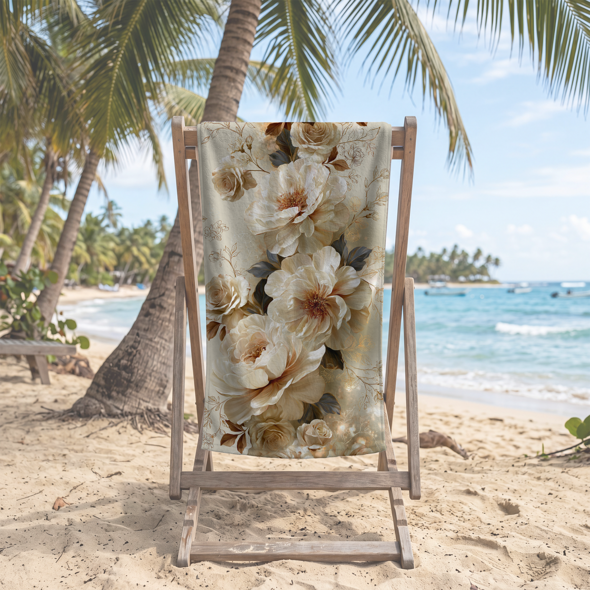 Custom Botanical Bath & Beach Towel with Personalized Name
