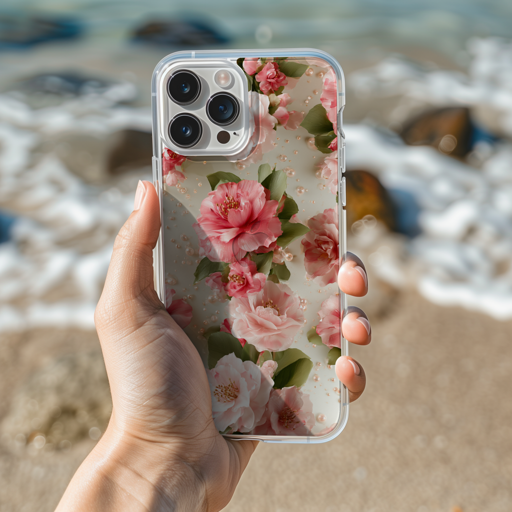 Personalized Pink Floral iPhone Case with Custom Name & Elegant Botanical Cover