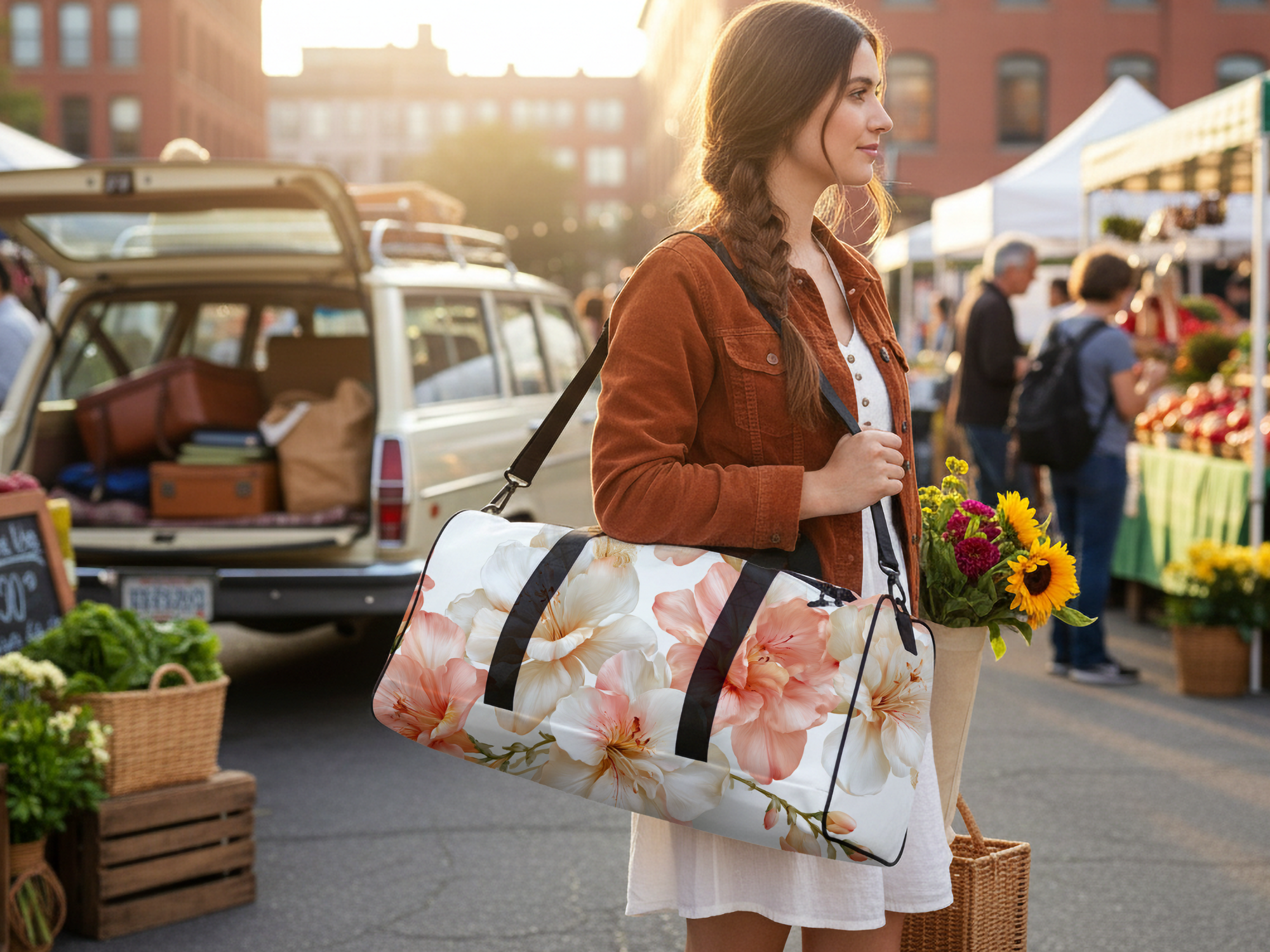 Custom Name Floral Duffle Bag for Travel, Gym, Sports & Weekend Getaways