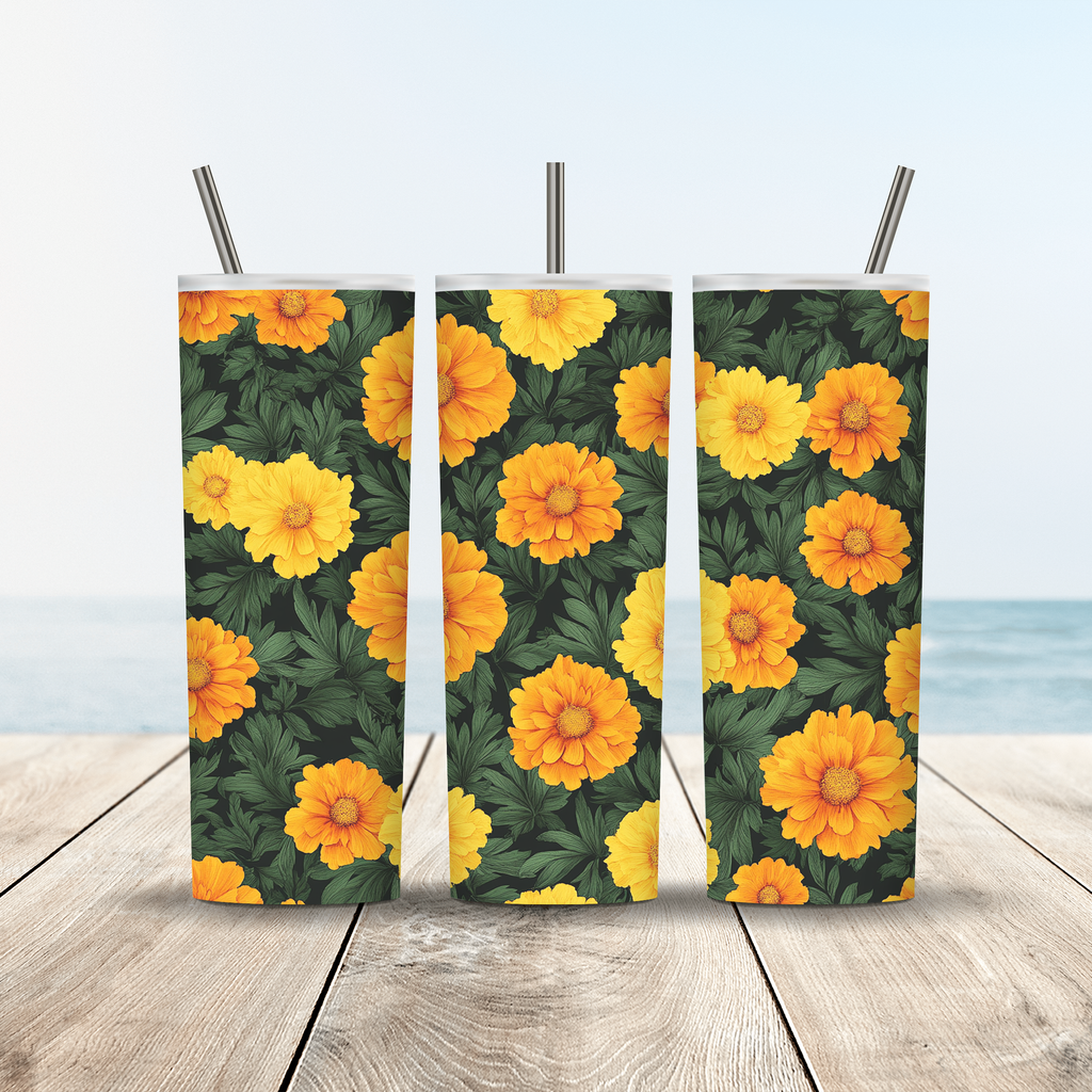 Personalized Calendula Tumbler with Custom Name, Botanical Floral Gift