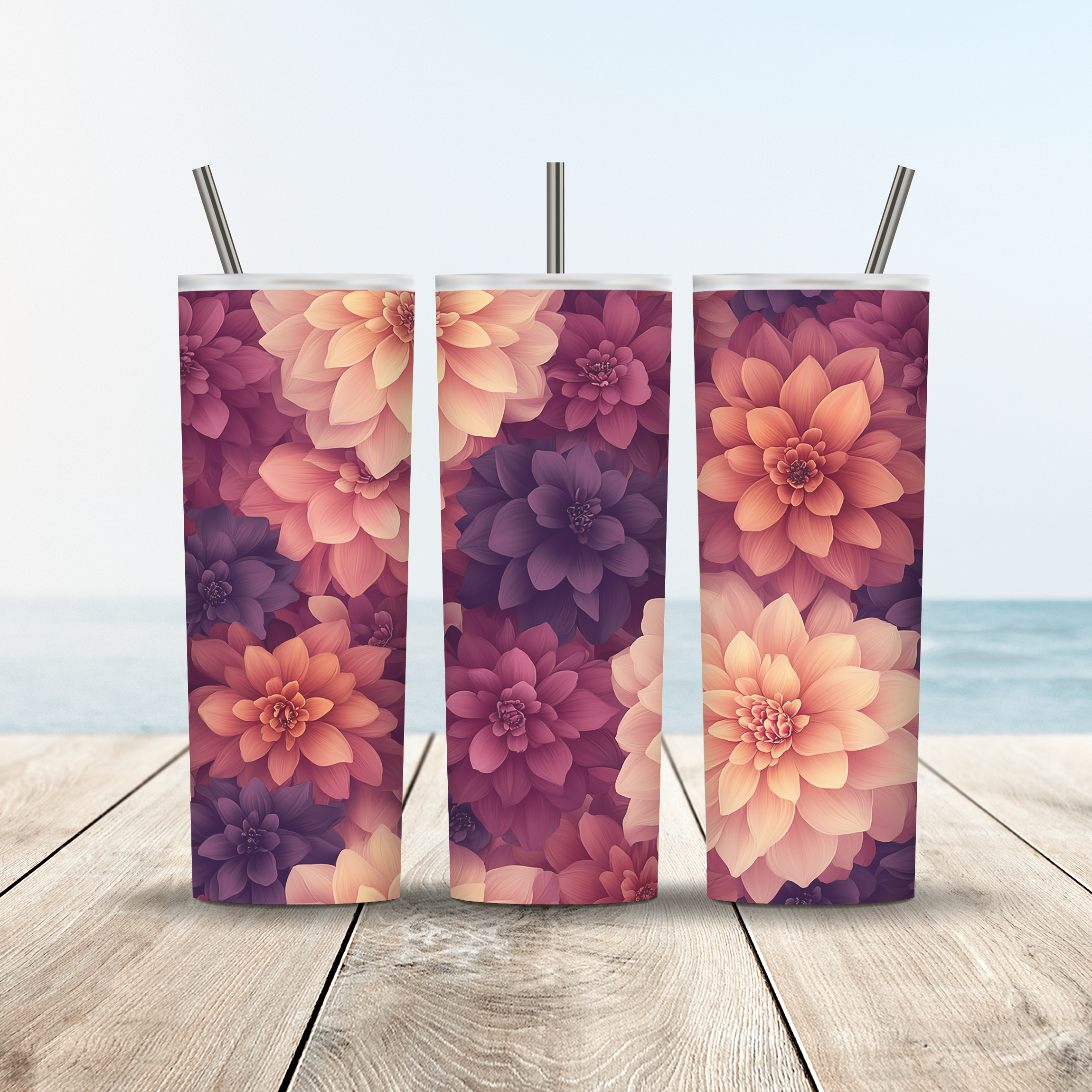 Personalized Dahlia Tumbler with Custom Name, Vibrant Floral Gift