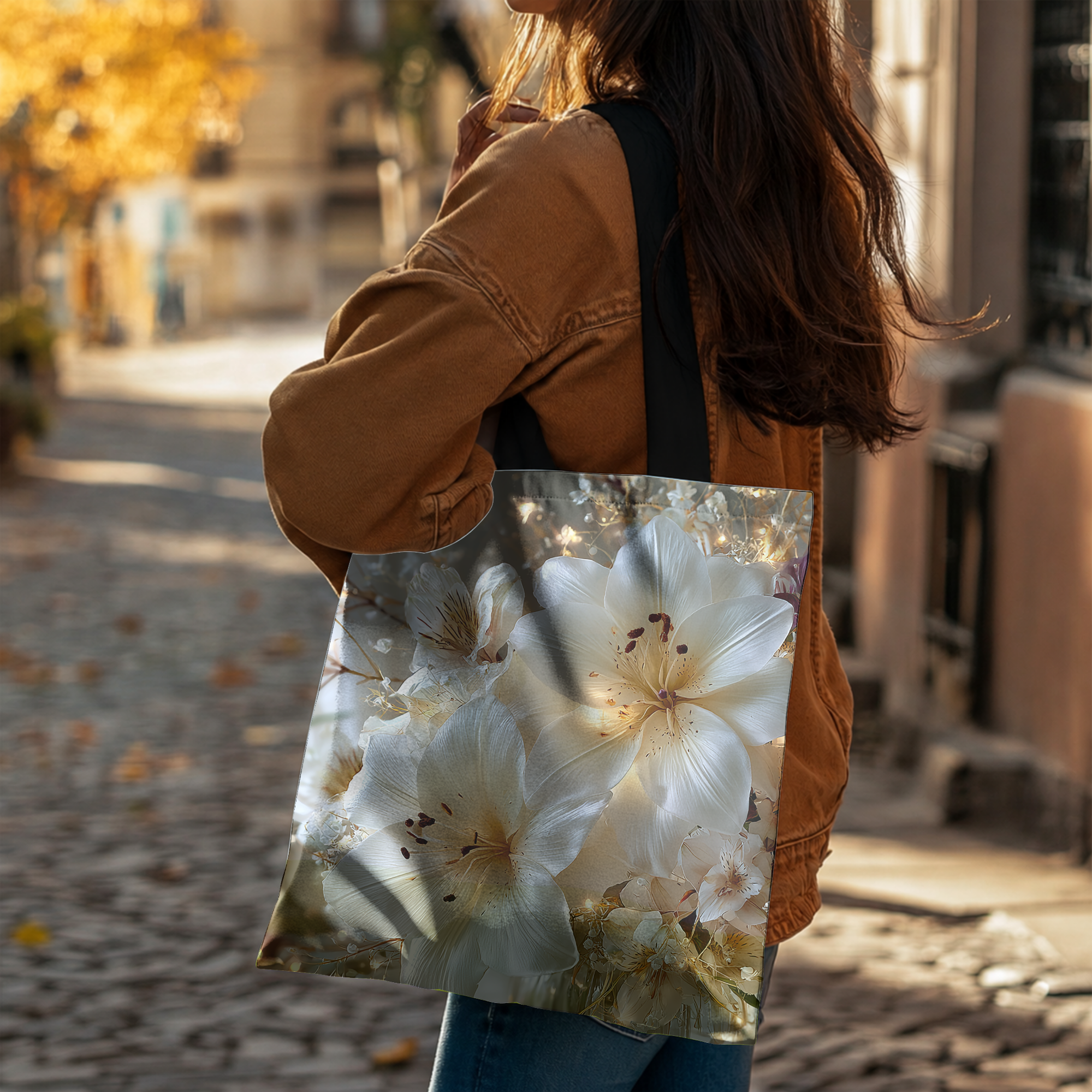 Personalized Botanical Shopper Bag with Custom Name for Travel, Market & Daily Use