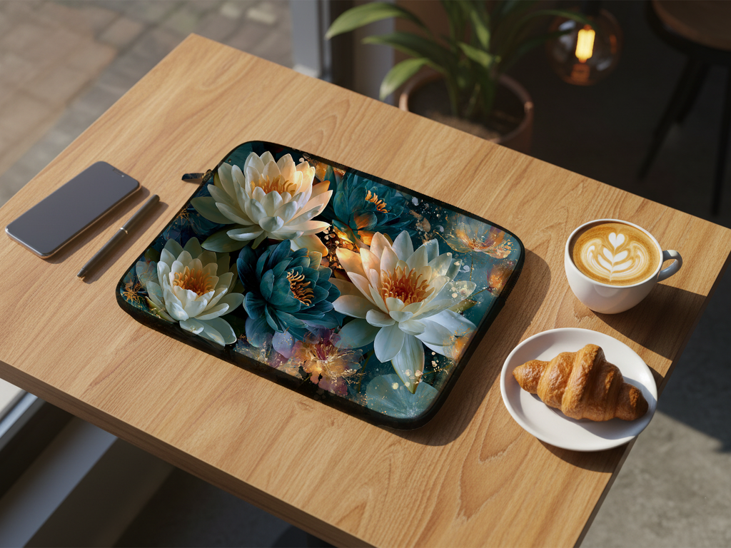 Water Lily Laptop Sleeve with Custom Name