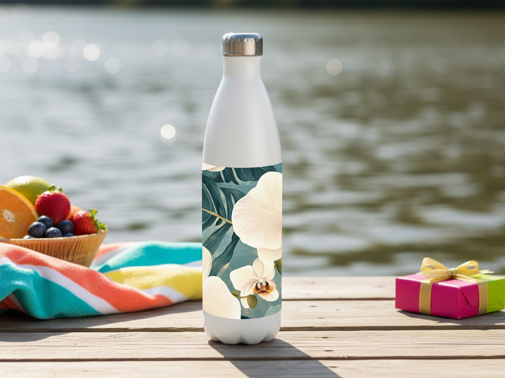 Orchid Stainless Steel Water Bottle Personalized for Tropical Garden Escapes