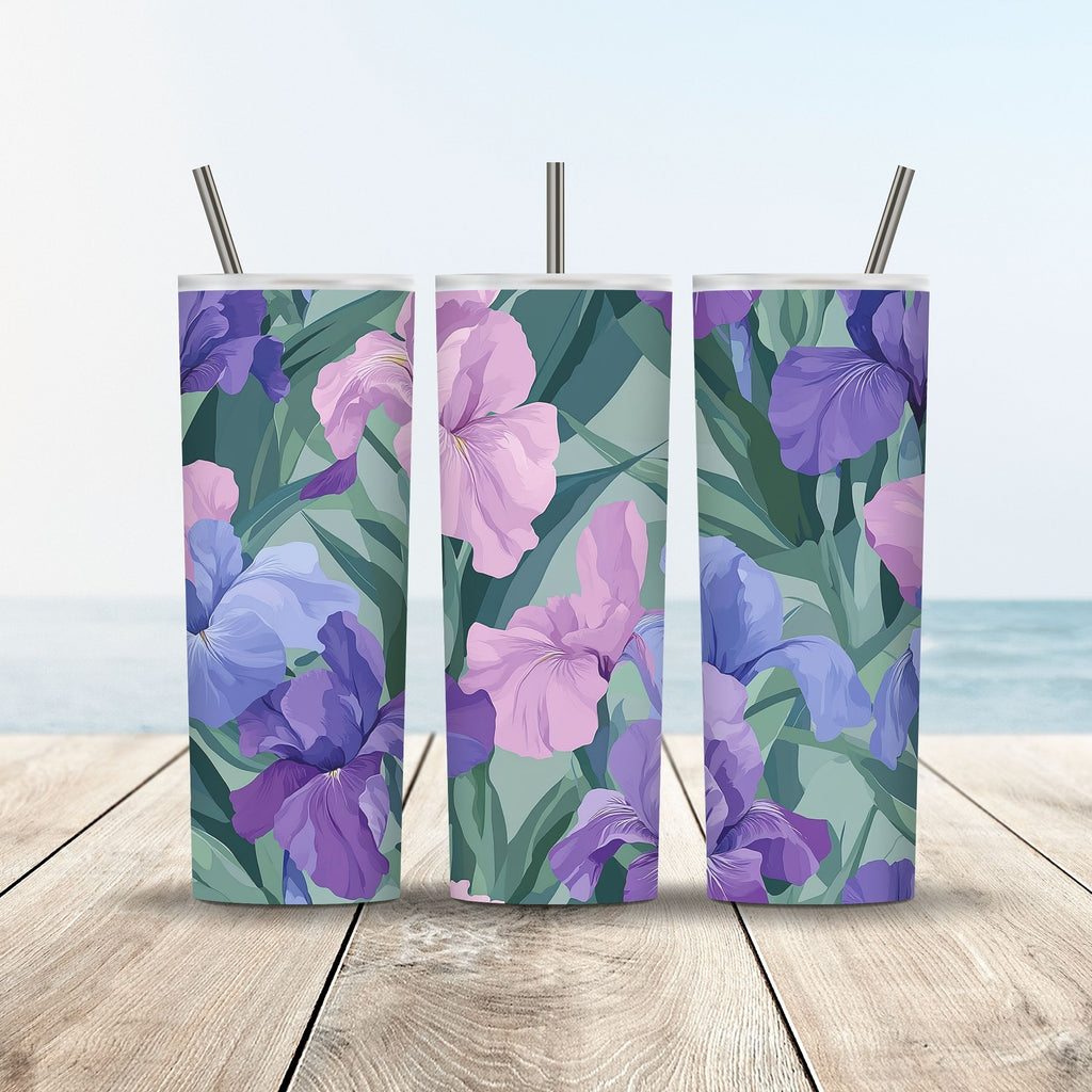 Personalized Purple Iris Bloom Insulated Tumbler with Custom Floral Design