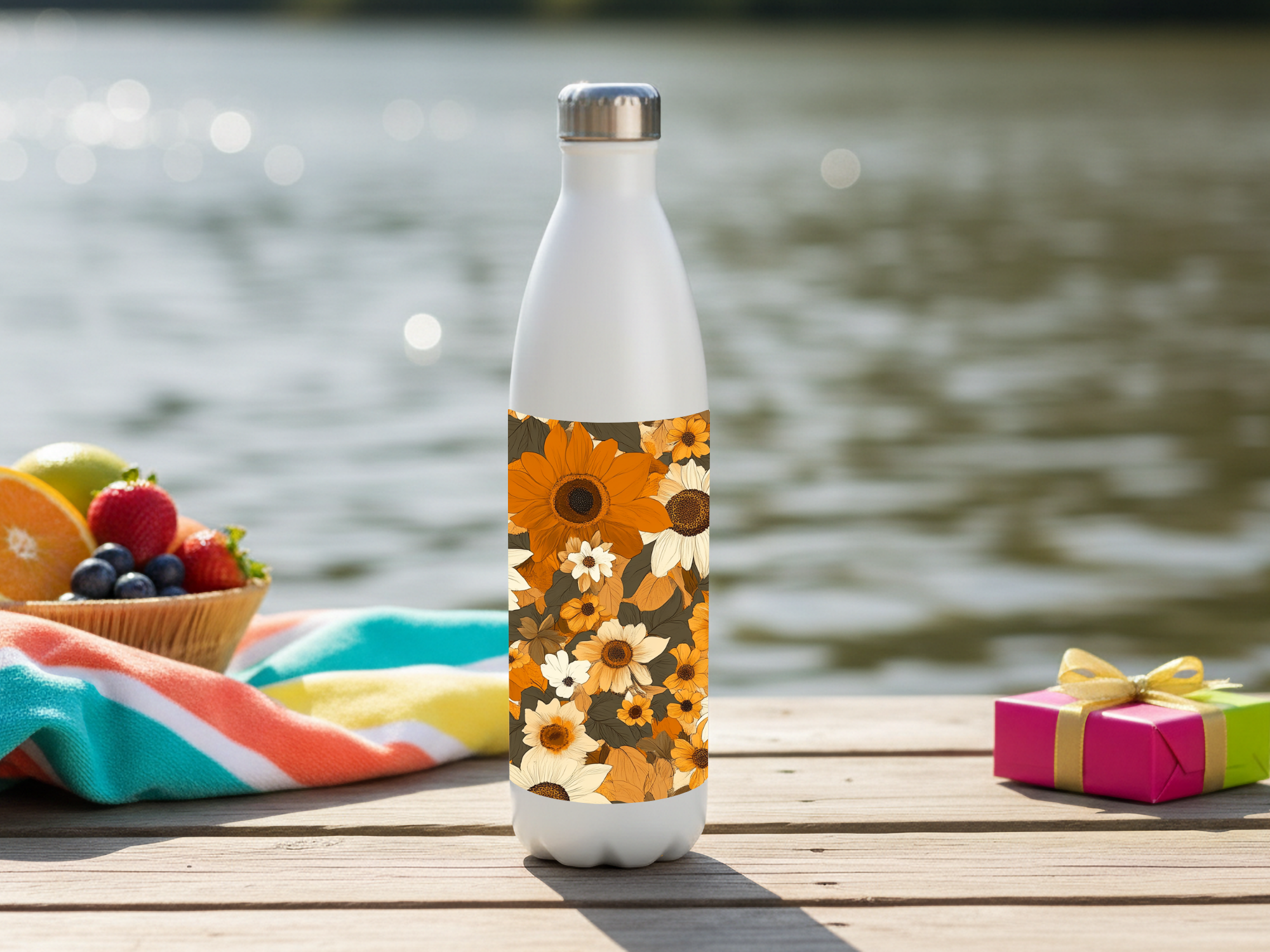 Sunflower & Black-Eyed Susan Stainless Steel Water Bottle Personalized for Prairie Bloom Journeys