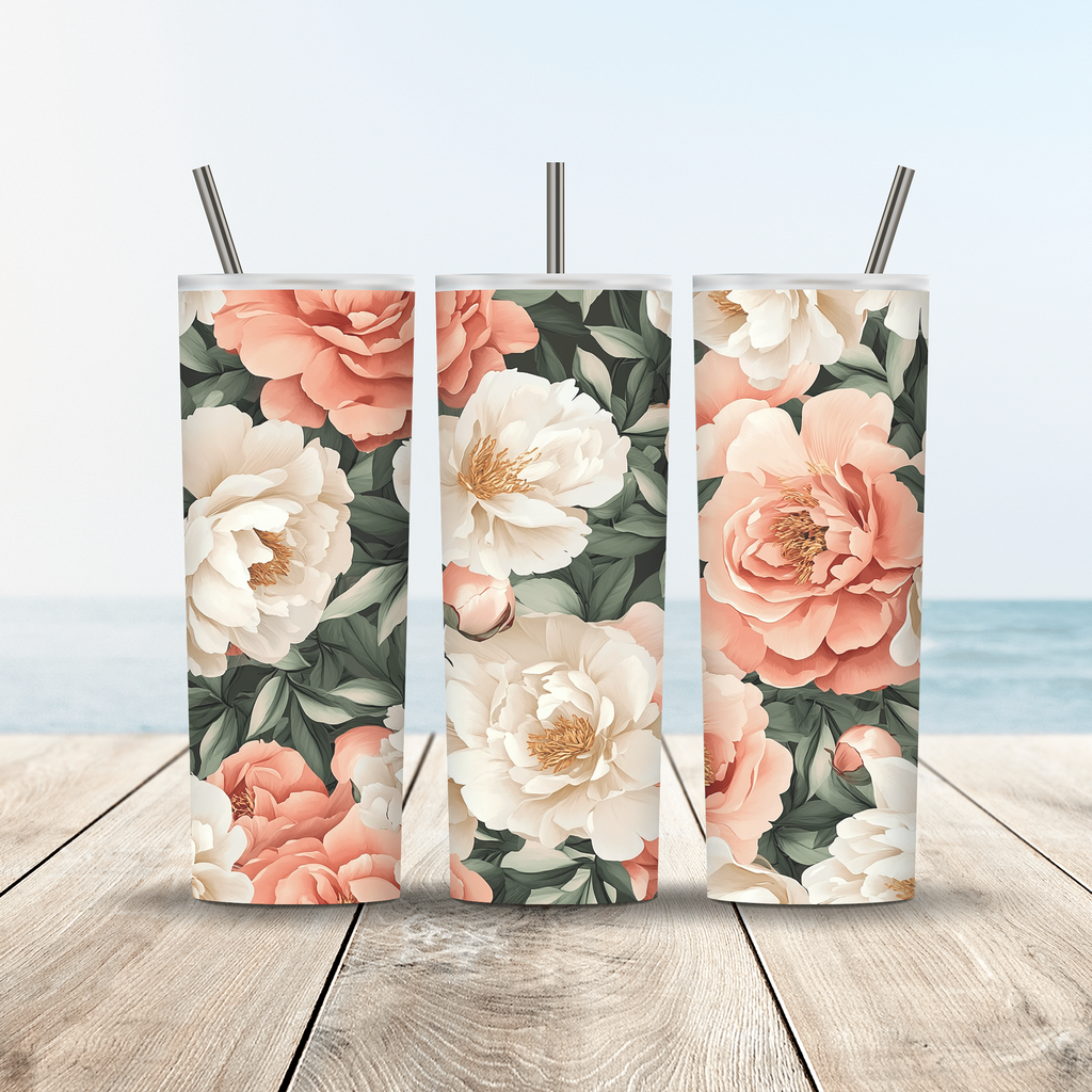 Personalized Peony Tumbler with Custom Name, Elegant Floral Gift