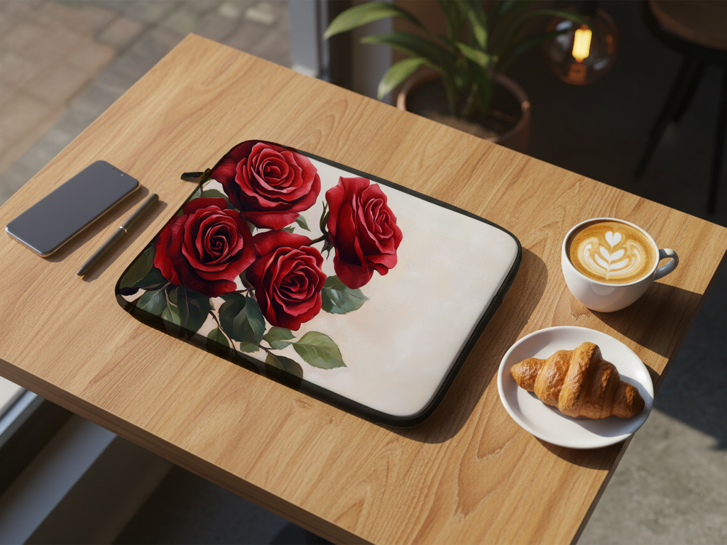 Personalized Red Rose Heritage Laptop Sleeve with Custom Name