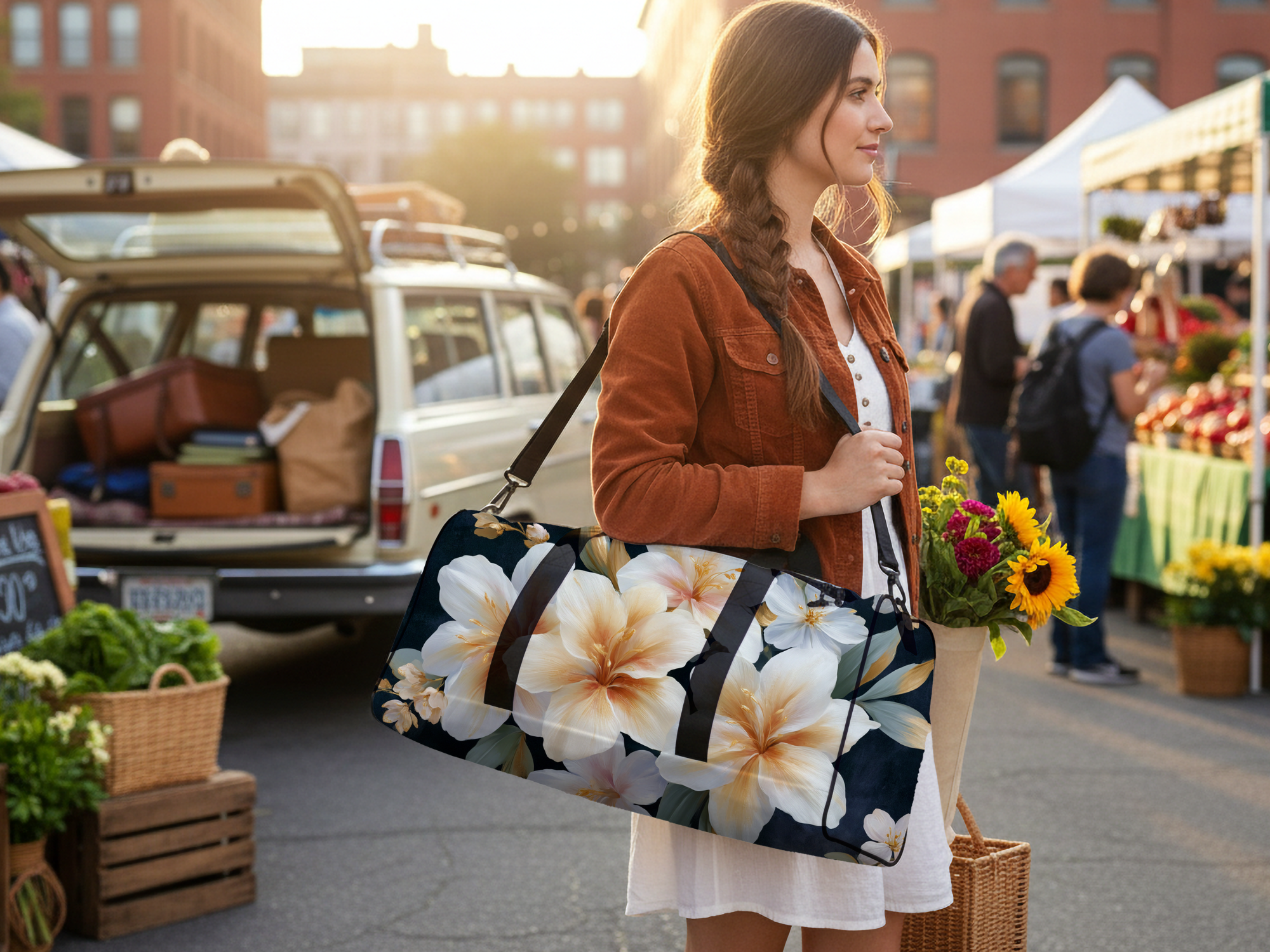 Botanical Floral Duffle Bag Personalized with Name for Gym & Travel