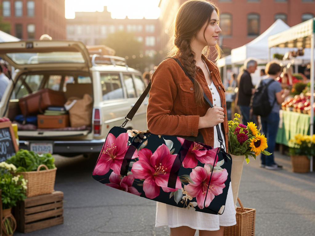 Custom Botanical Duffle Bag with Personalized Name for Travel, Sports & Gym