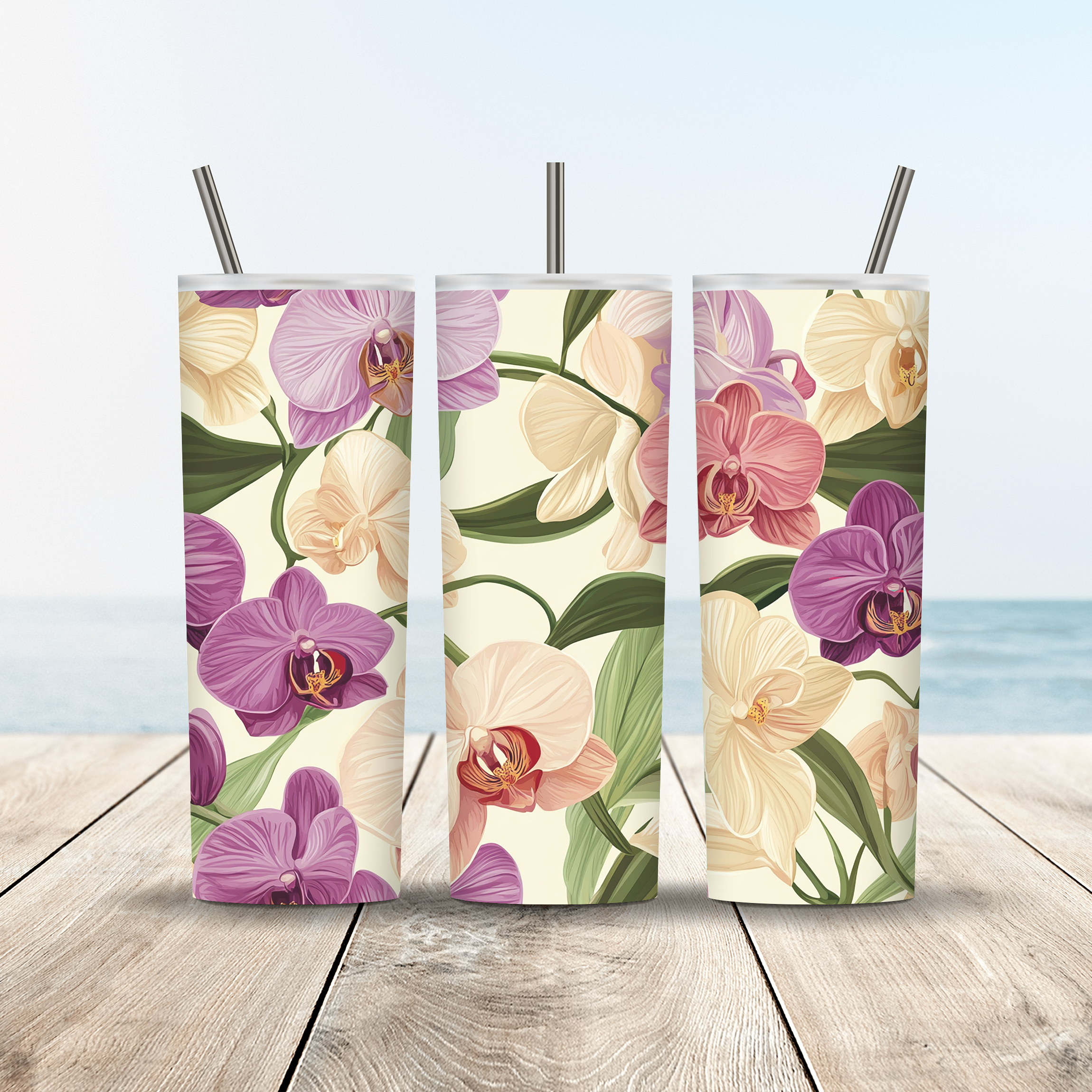 Personalized Orchid Tumbler with Custom Name Floral Travel Cup Gift