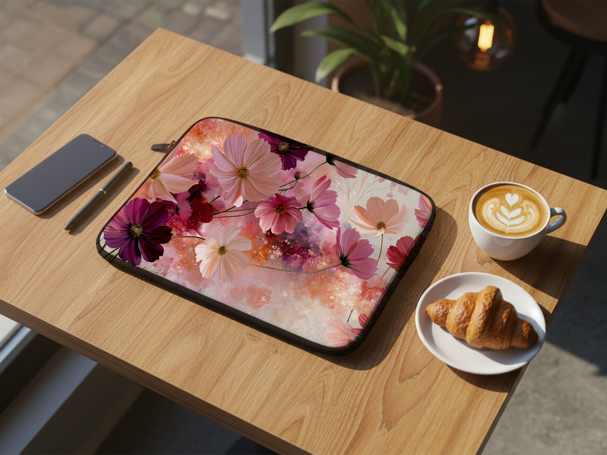 Cosmos Inspired Laptop Carry Case with Custom Name Floral Protection Sleeve