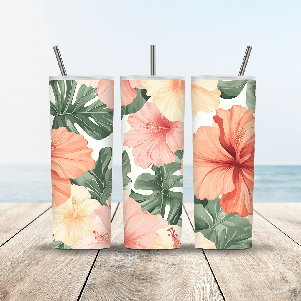 Custom Name Hibiscus Tumbler, Personalized Tropical Flower Gift