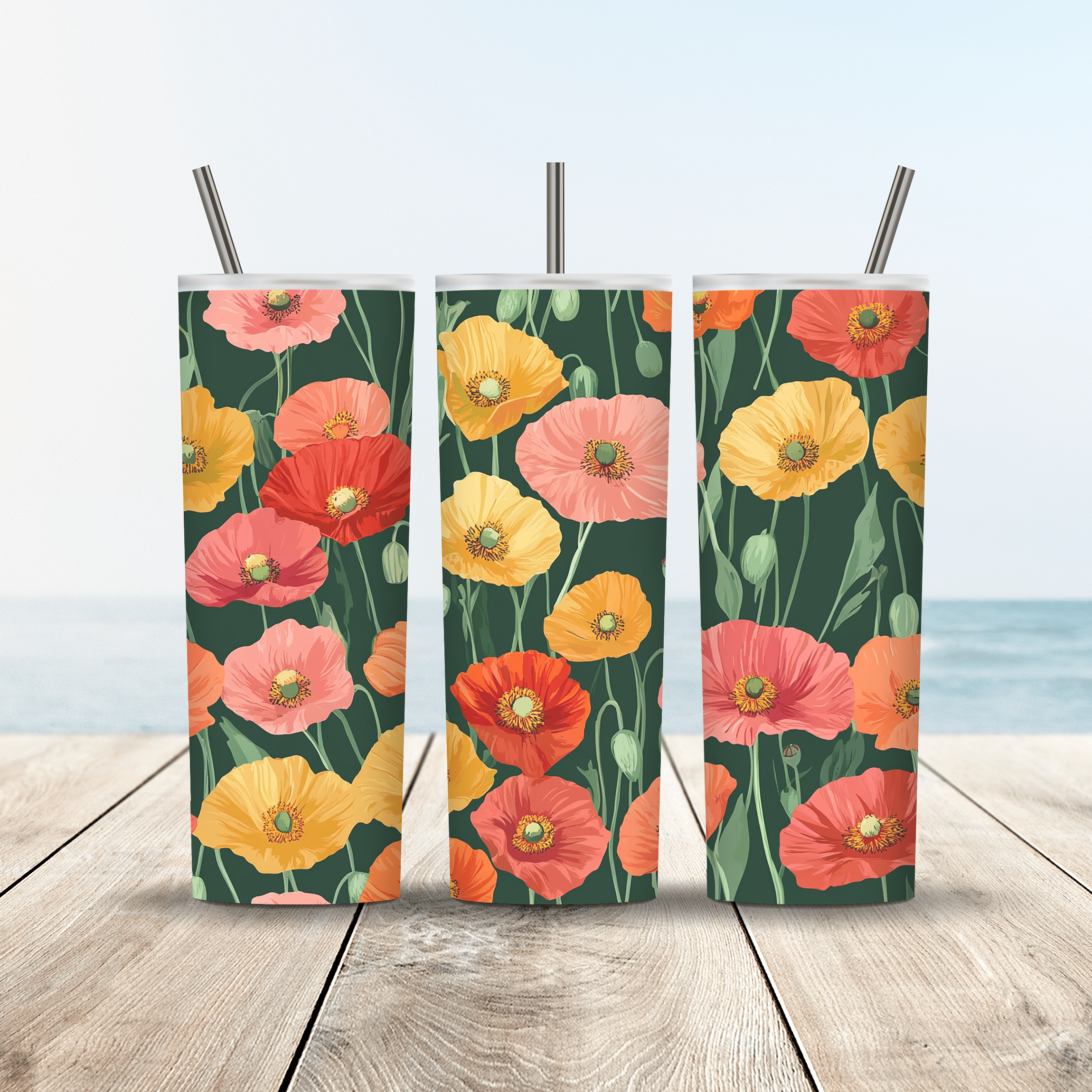 Personalized Poppy Tumbler with Custom Name, Wildflower Floral Gift