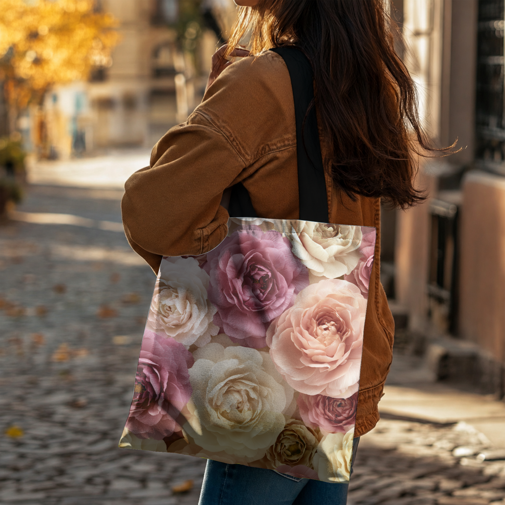 Custom Floral Everyday Tote Bag with Personalized Name for Shopping & Travel