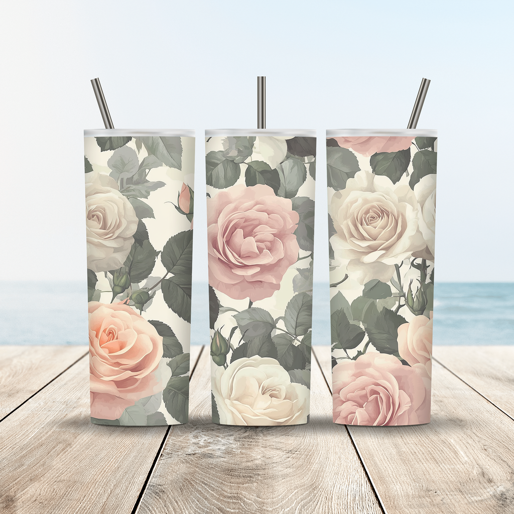 Personalized Blooming Floral Stainless Steel Tumbler with Custom Name