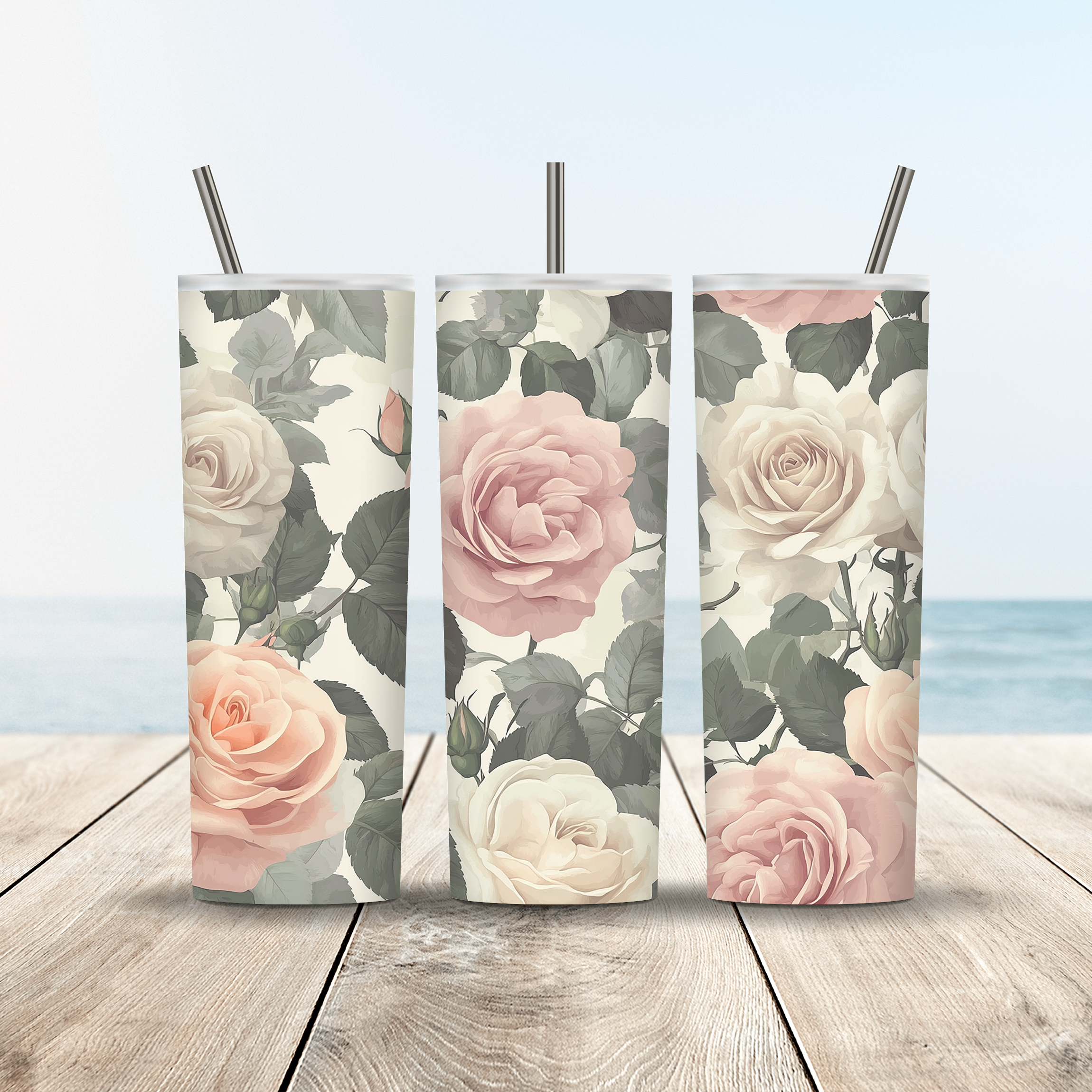 Personalized Blooming Floral Stainless Steel Tumbler with Custom Name