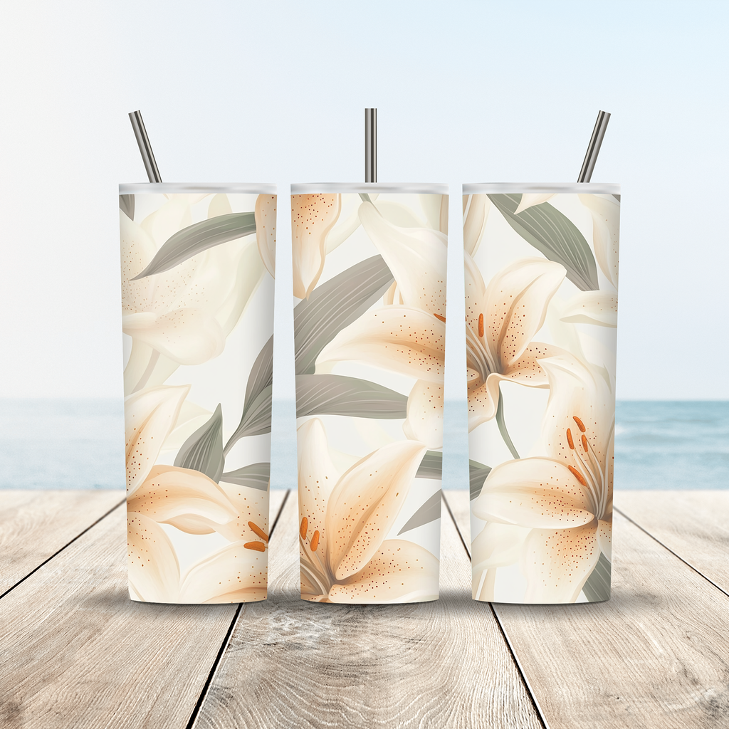 Personalized Lily Tumbler with Custom Name, Botanical Floral Gif