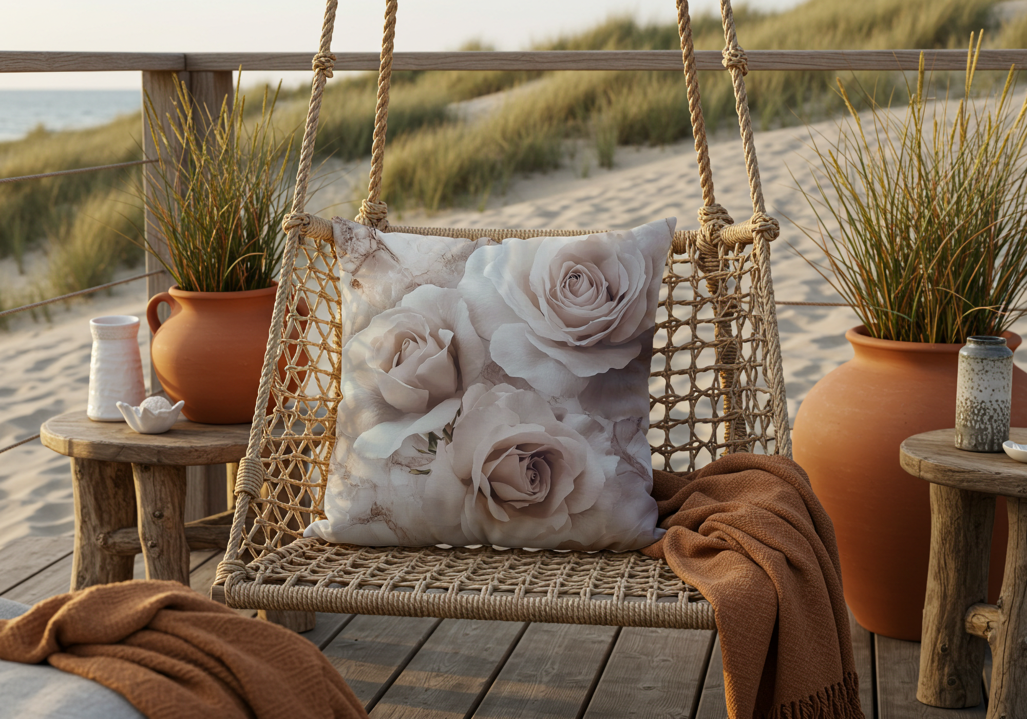 Personalized White Rose Heirloom Pillow with Custom Name