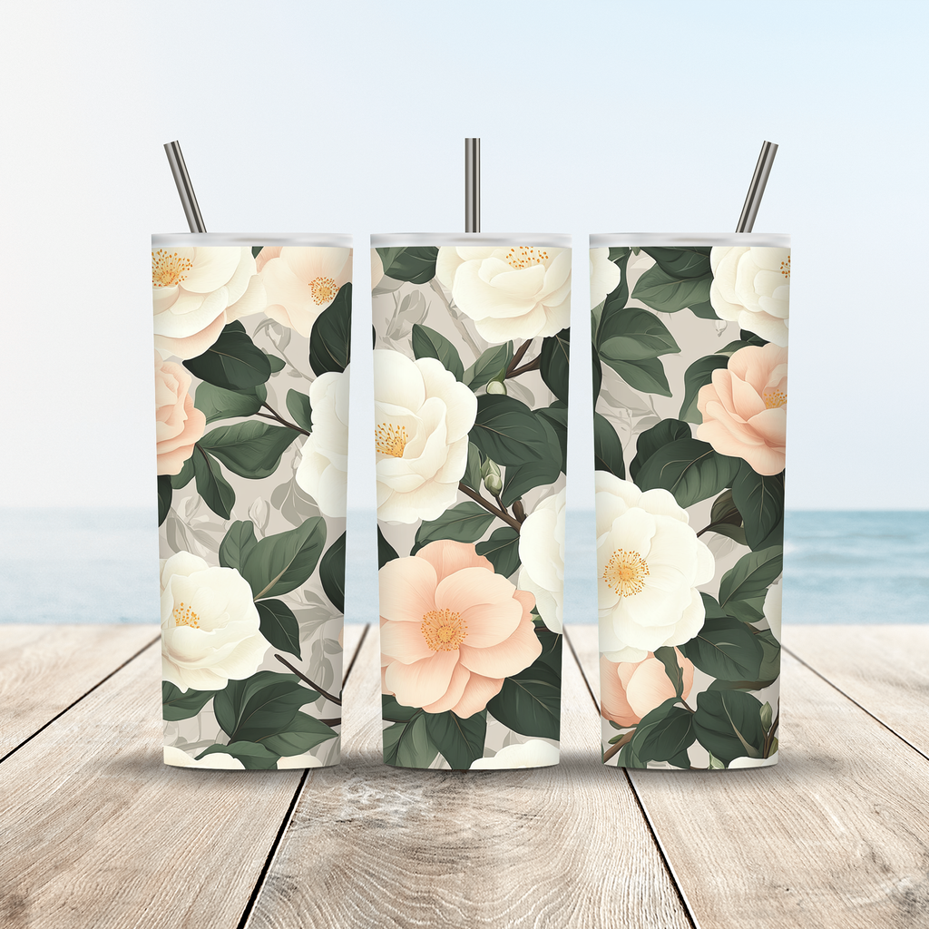 Personalized Camellia Tumbler with Custom Name, Floral Garden Gift