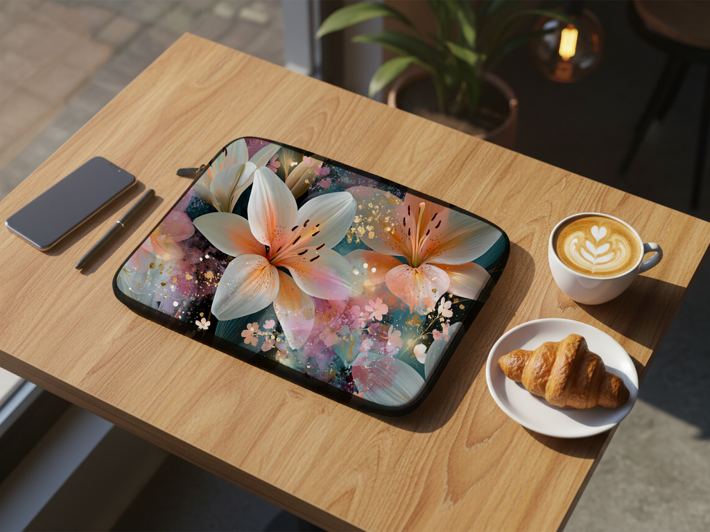 Custom Asiatic Lily Laptop Sleeve with Personalized Name Botanical Tech Cover