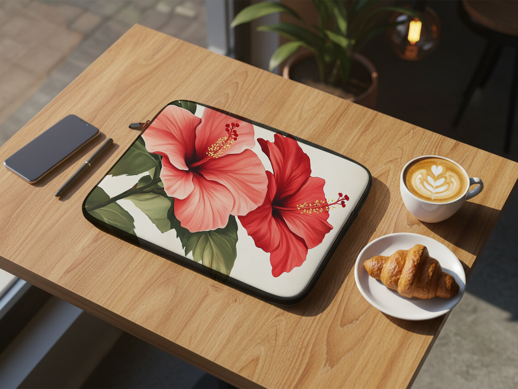 Tropical Hibiscus Laptop Folio Personalized with Name Botanical Device Case
