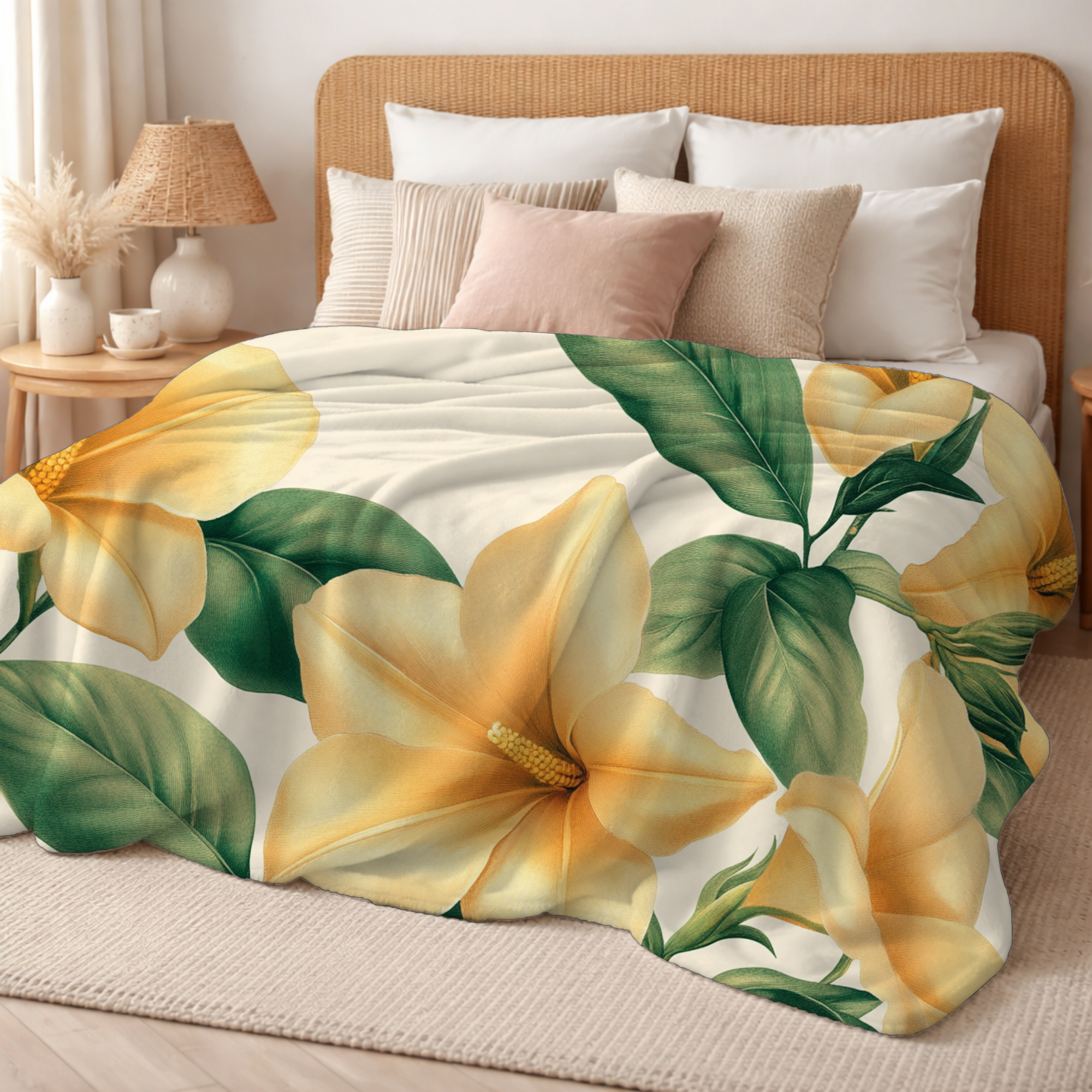 Personalized Yellow Magnolia Daydream Sherpa Blanket with Custom Name