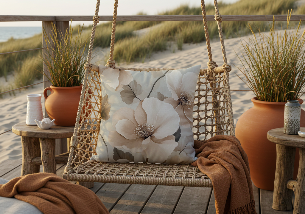 Personalized White Anemone Whisper Pillow with Custom Name