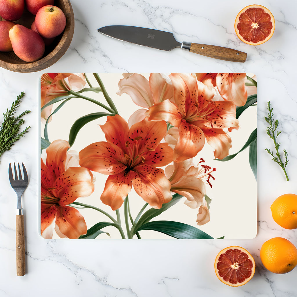 Asiatic Lily Glass Culinary Display Board Customized for Botanical Home Entertaining