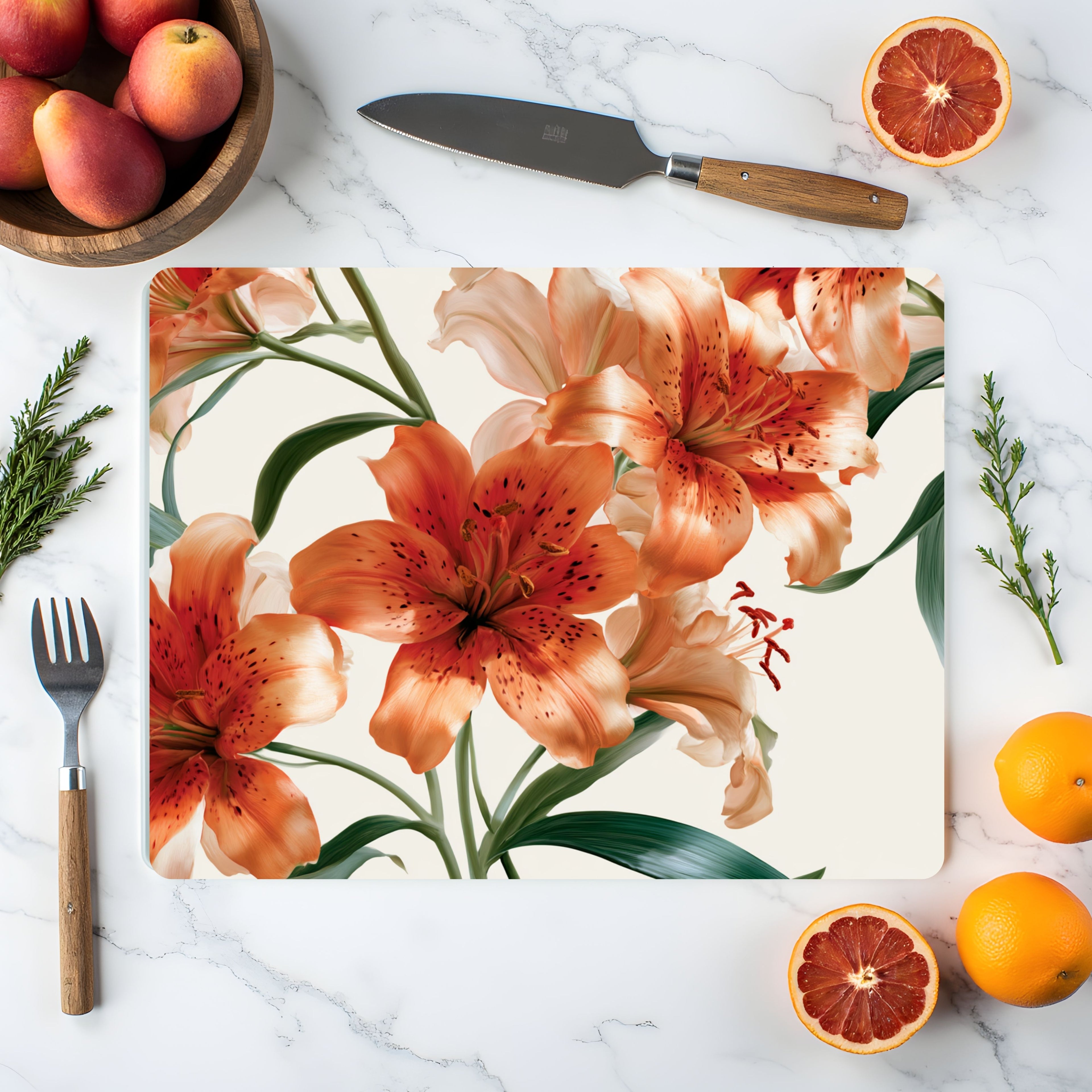 Asiatic Lily Glass Culinary Display Board Customized for Botanical Home Entertaining