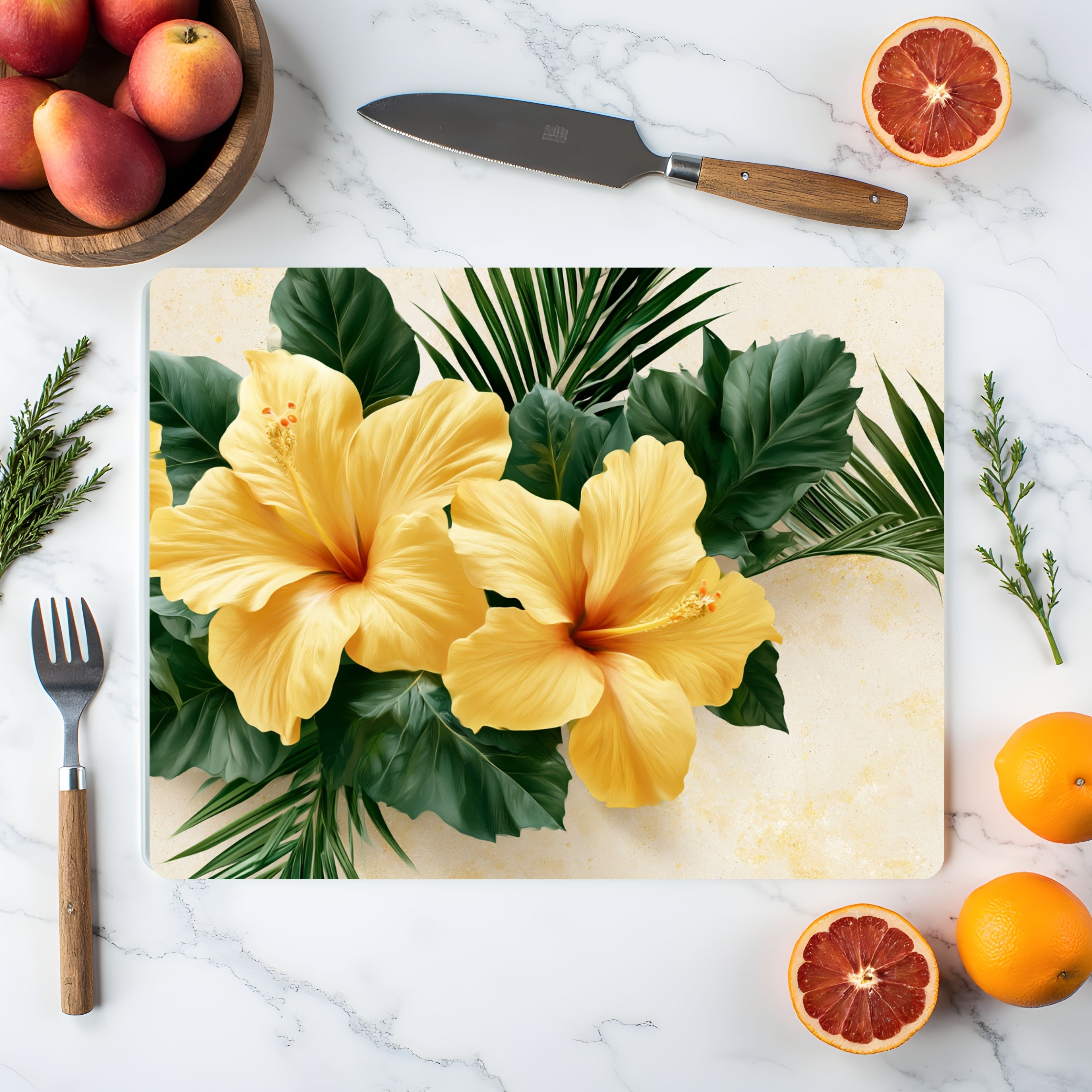 Hibiscus Paradise Glass Cutting Board Personalized for Tropical Kitchen Style