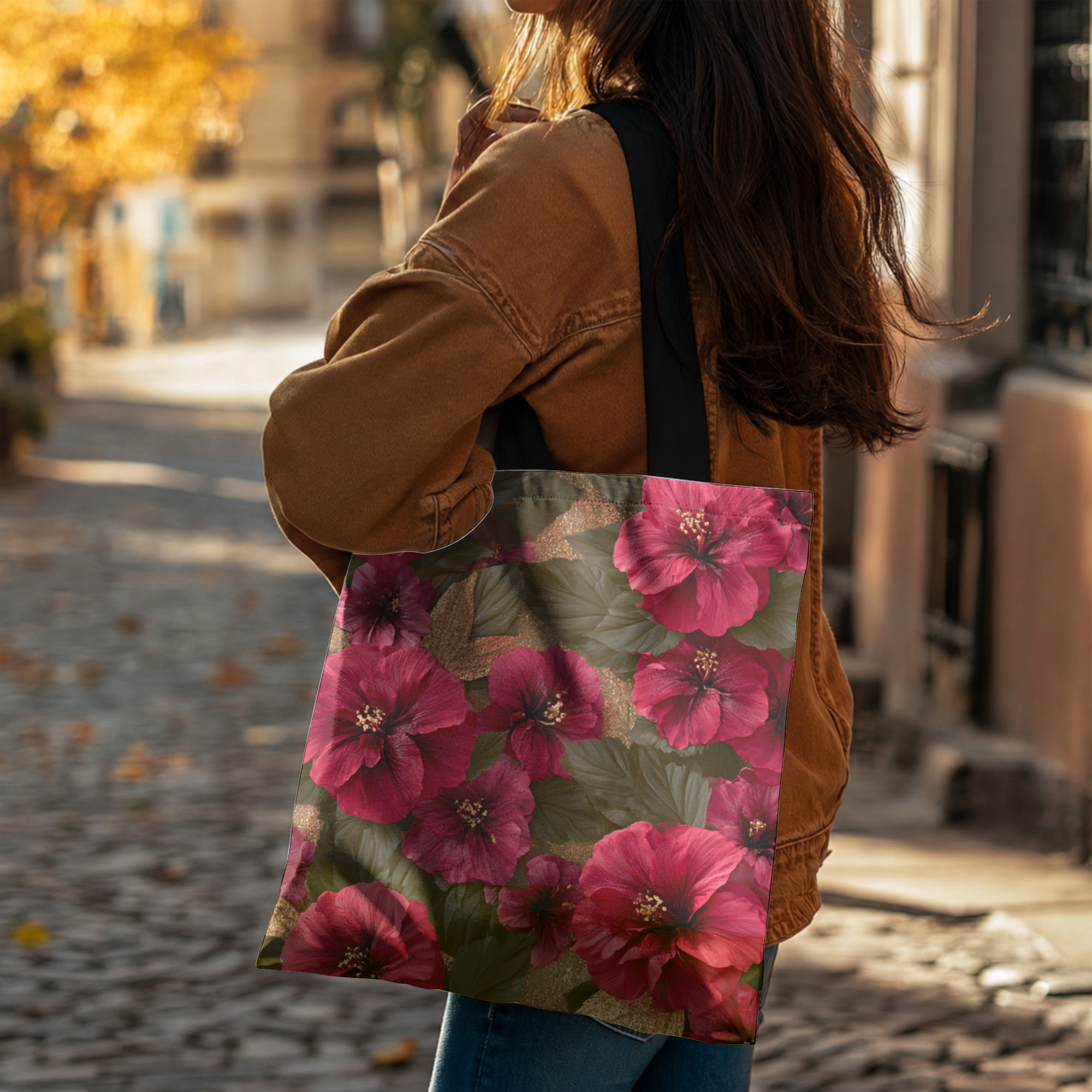 Personalized Botanical Shopping Tote Bag with Custom Name for Everyday Use