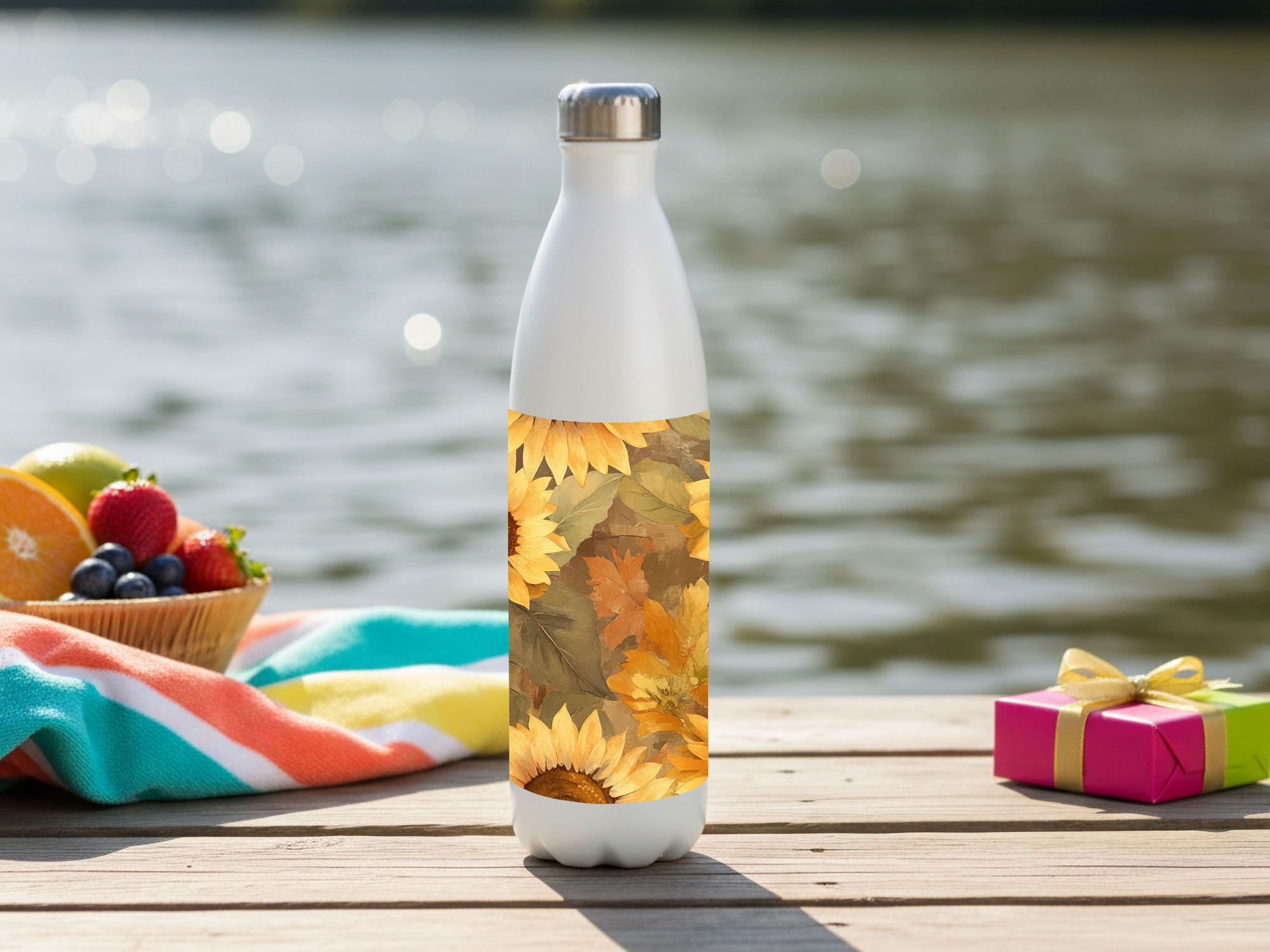 Sunflower Stainless Steel Water Bottle Personalized for Golden Meadow Excursions