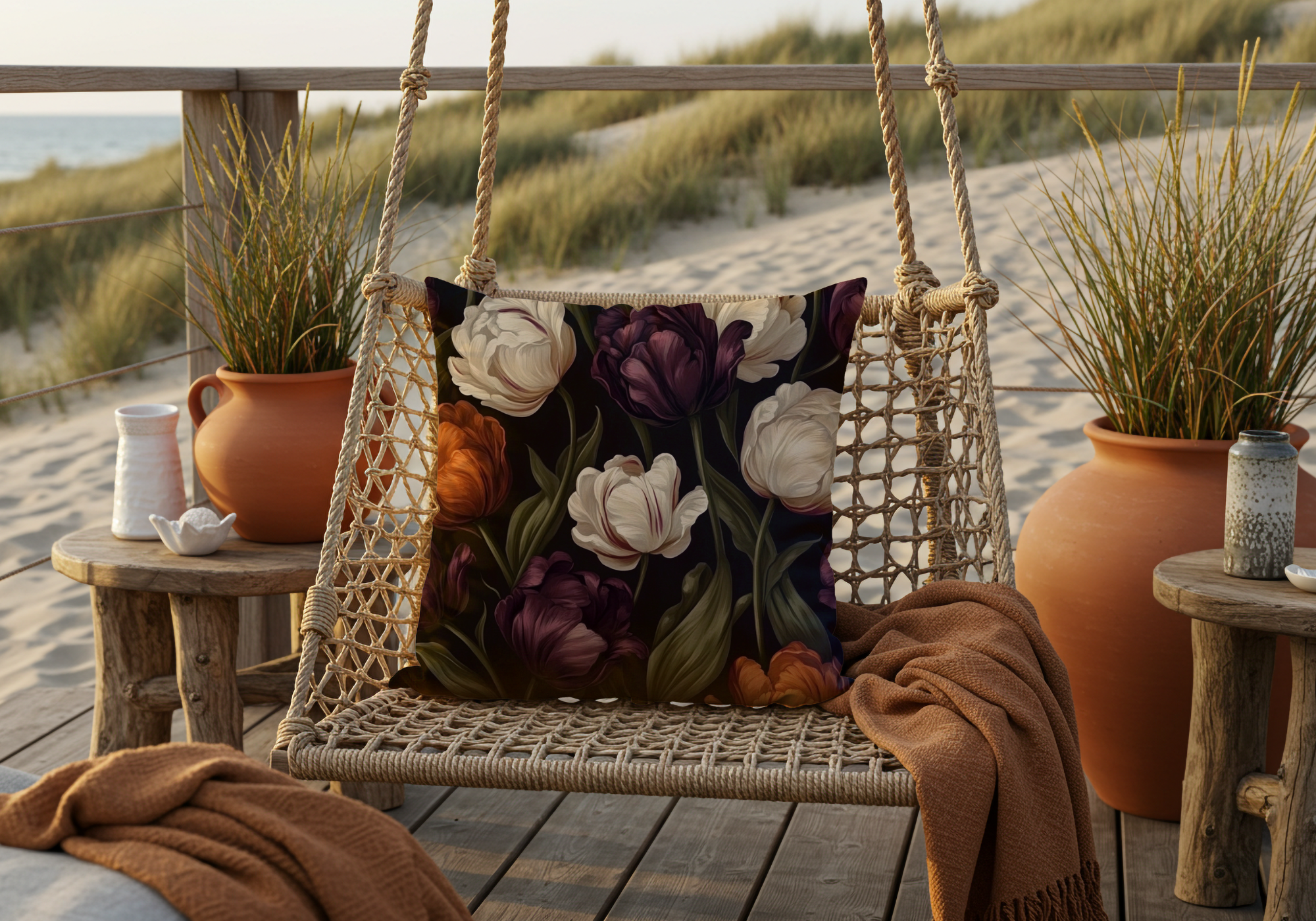 Personalized Vintage Tulip Decorative Pillow with Custom Name