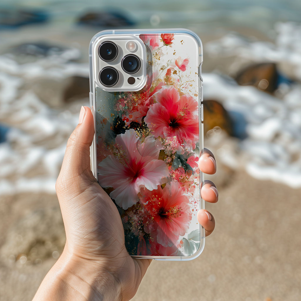 Custom Hawaiian Hibiscus iPhone Case with Personalized Name & Floral Botanical Cover