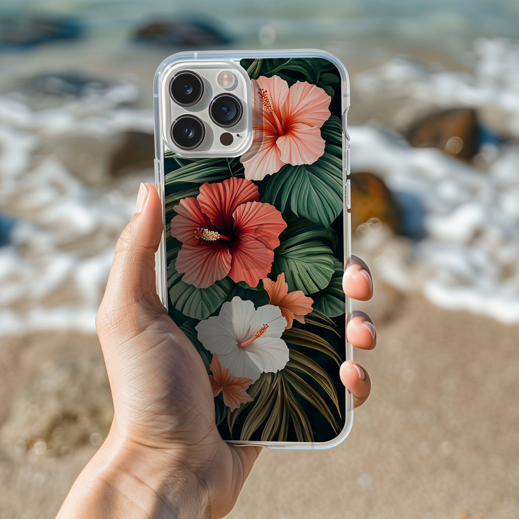 Personalized Hawaiian Hibiscus iPhone Case with Custom Name & Floral Protective Cover