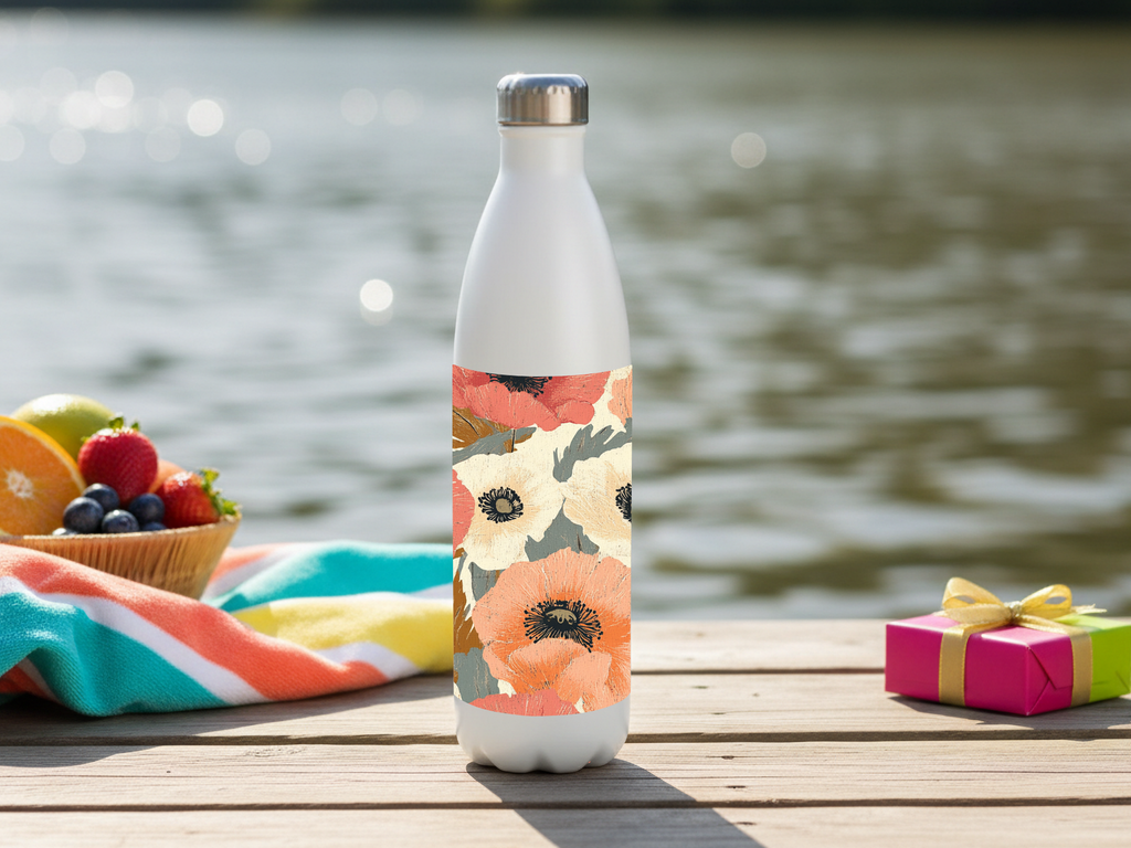 Personalized Anemone Hydration Bottle with Custom Name Botanical Artwork