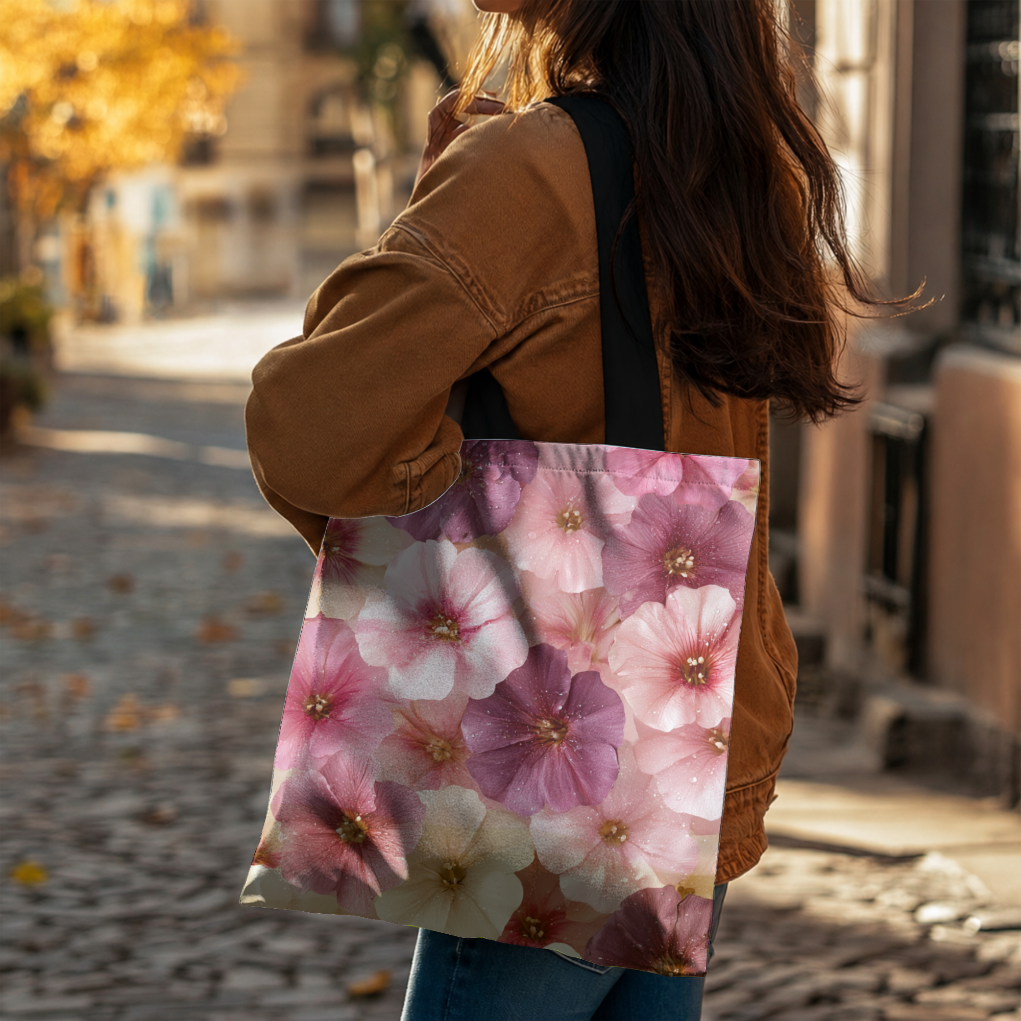 Personalized Floral Shopper Tote with Custom Name for Market, Travel & Daily Use