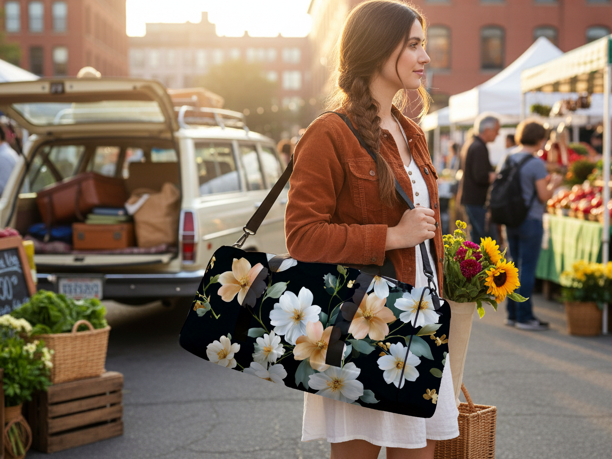 Floral Travel Duffle Bag Personalized with Name for Nature Lovers