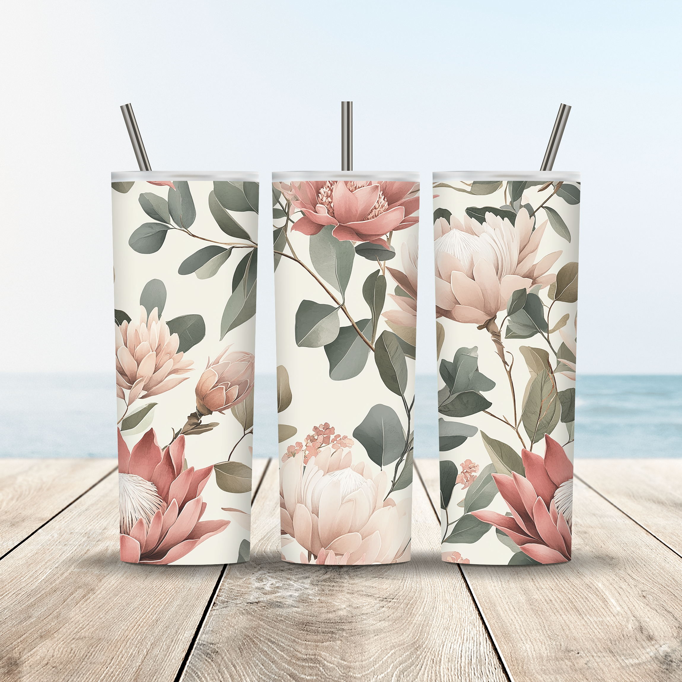 Personalized Protea Tumbler with Custom Name, Botanical Floral Gift