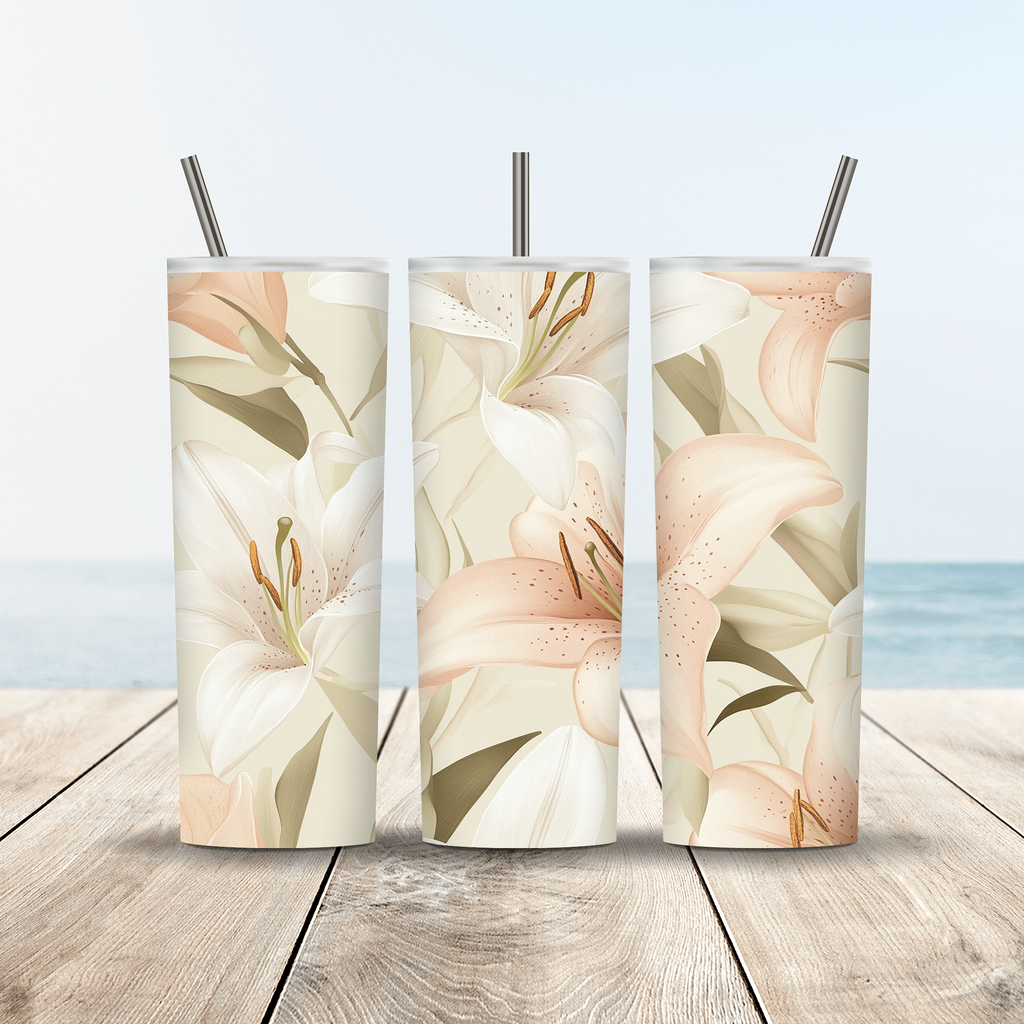 Personalized Lily Tumbler with Custom Name, Elegant Floral Gift