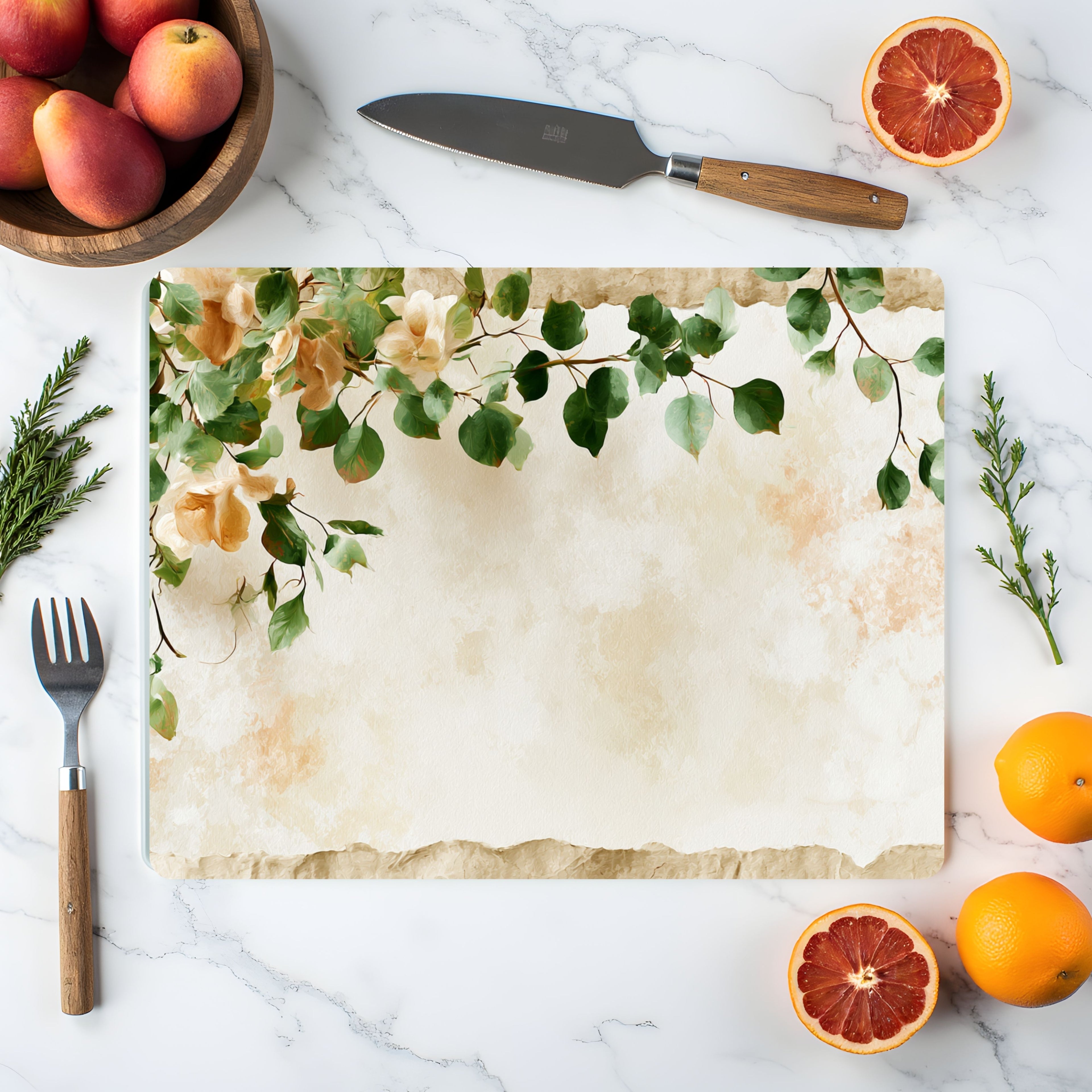 Botanical Garden Glass Cutting Board Personalized for Nature Inspired Homes