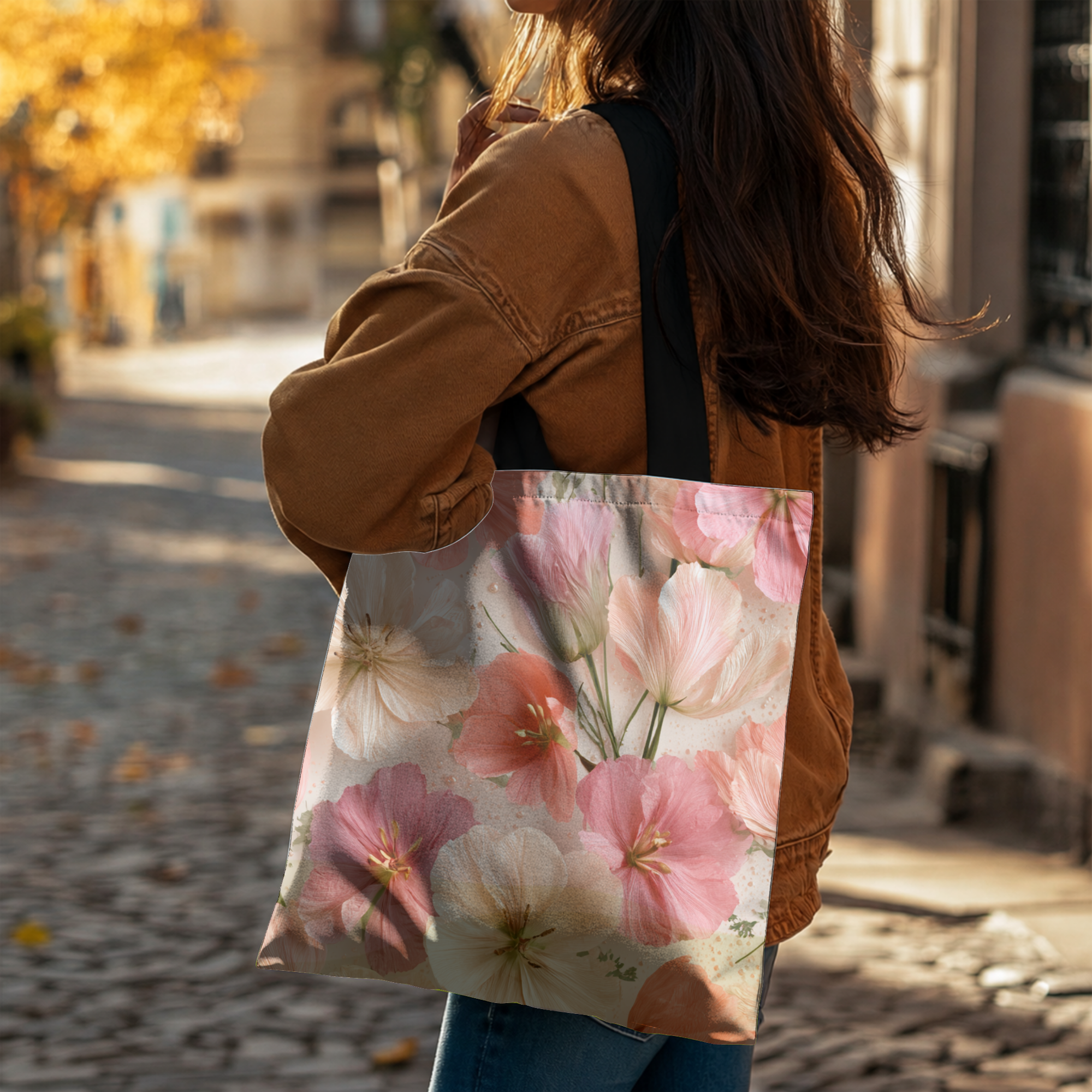Personalized Floral Tote Bag with Custom Name for Shopping, Travel & Everyday Use
