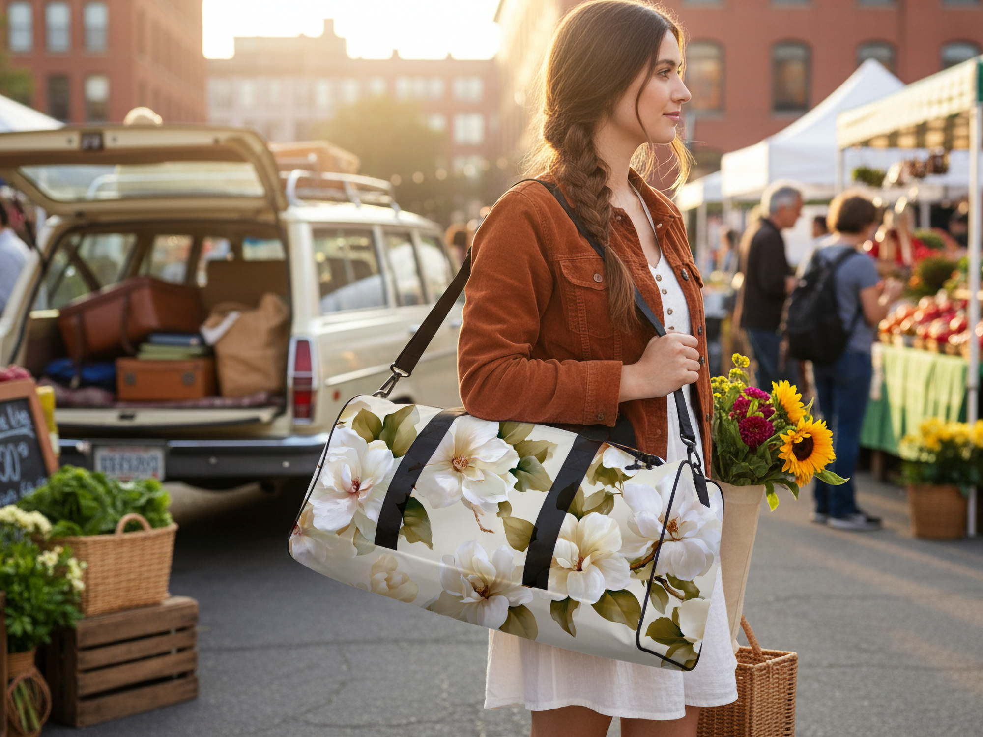 Custom Floral Weekender Bag with Personalized Name for Travel, Gym & Sports