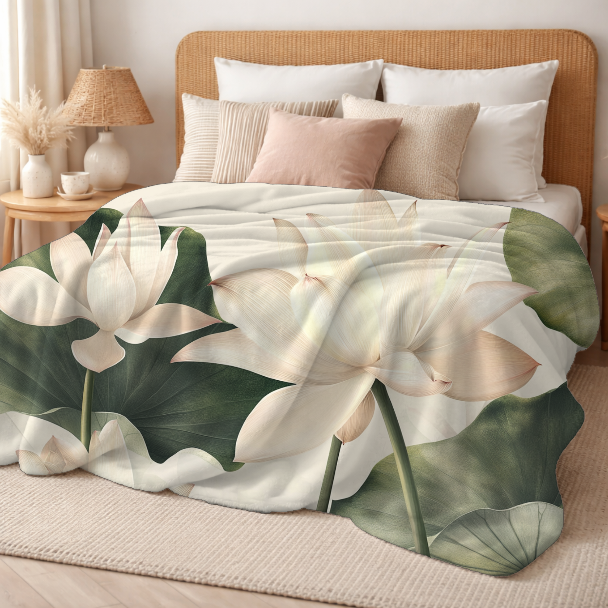 Personalized Magnolia Garden Sherpa Blanket with Custom Floral Design