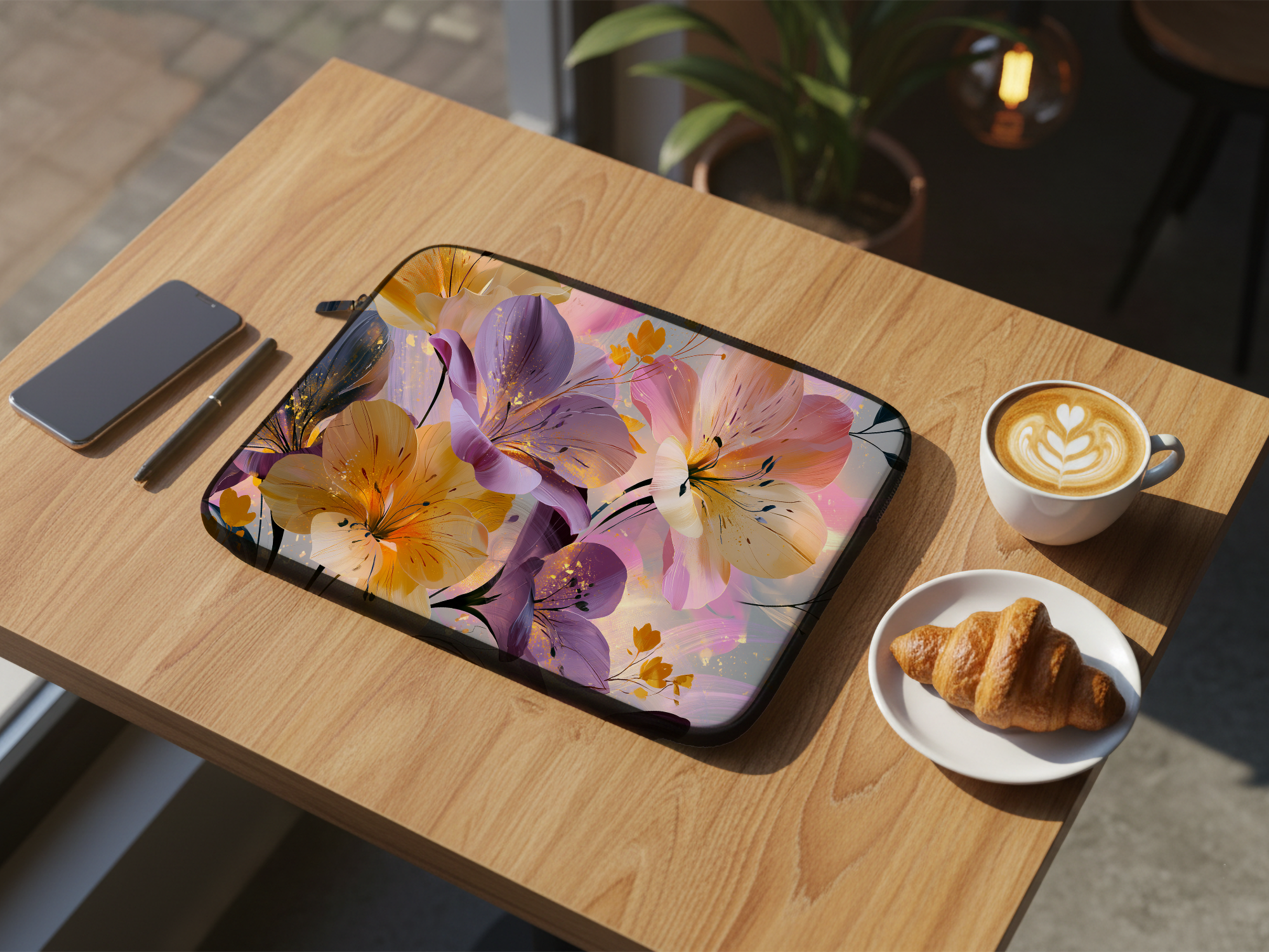 Peruvian Lily Laptop Sleeve Personalized with Name Botanical Travel Case