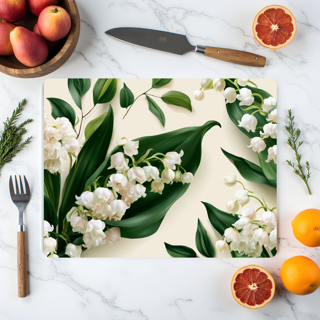 Lily of the Valley Glass Cutting Board Personalized for Cottage Garden Kitchens