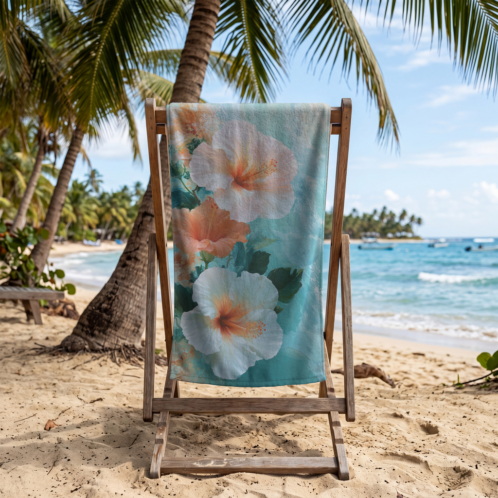 Personalized Floral Beach Towel with Custom Name | Botanical Bath Towel